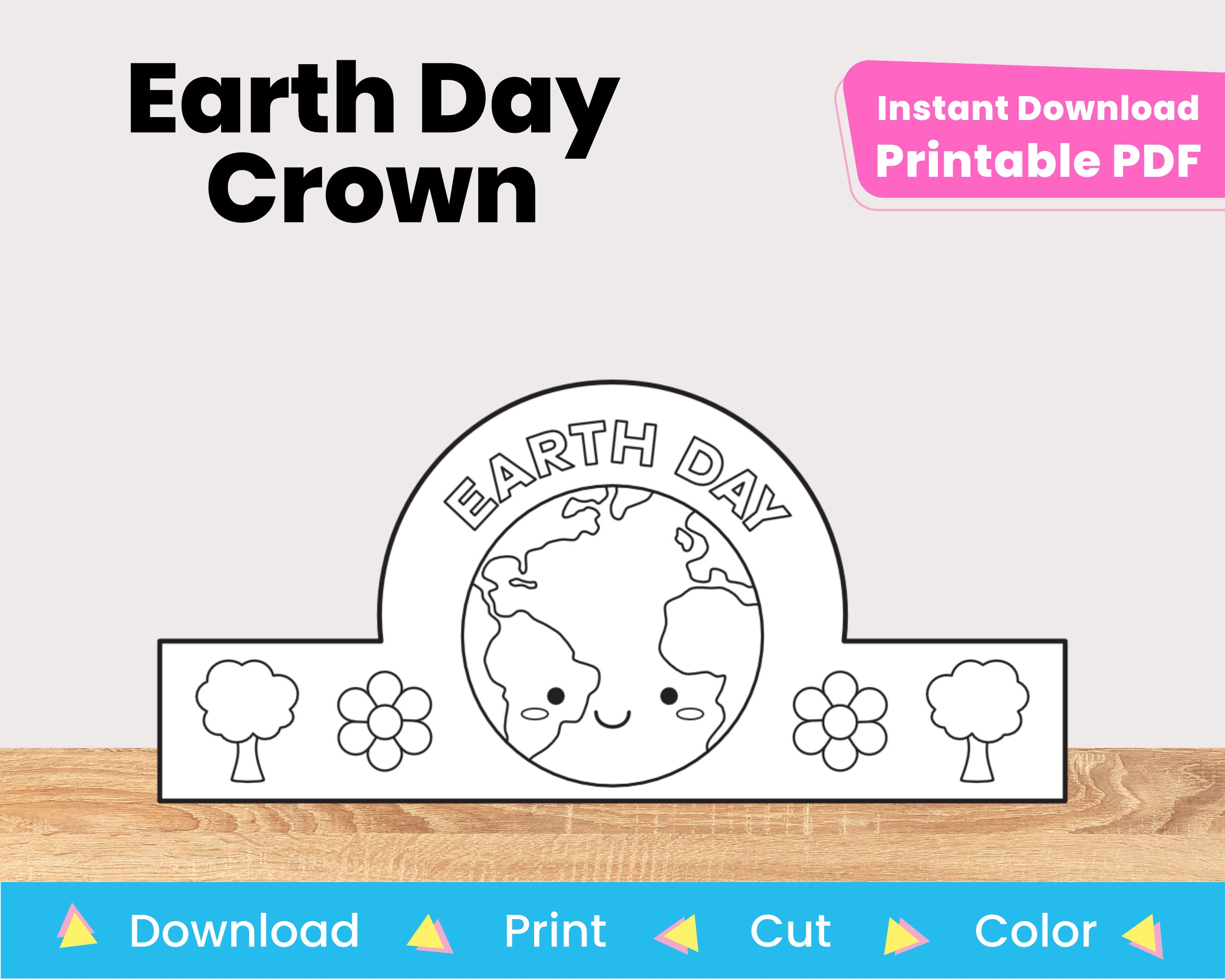 Earth Day Craft Printable Paper Crown Hat Template DIY Kids Coloring Project Spring Easy Preschool Activity Instant Digital Download Etsy