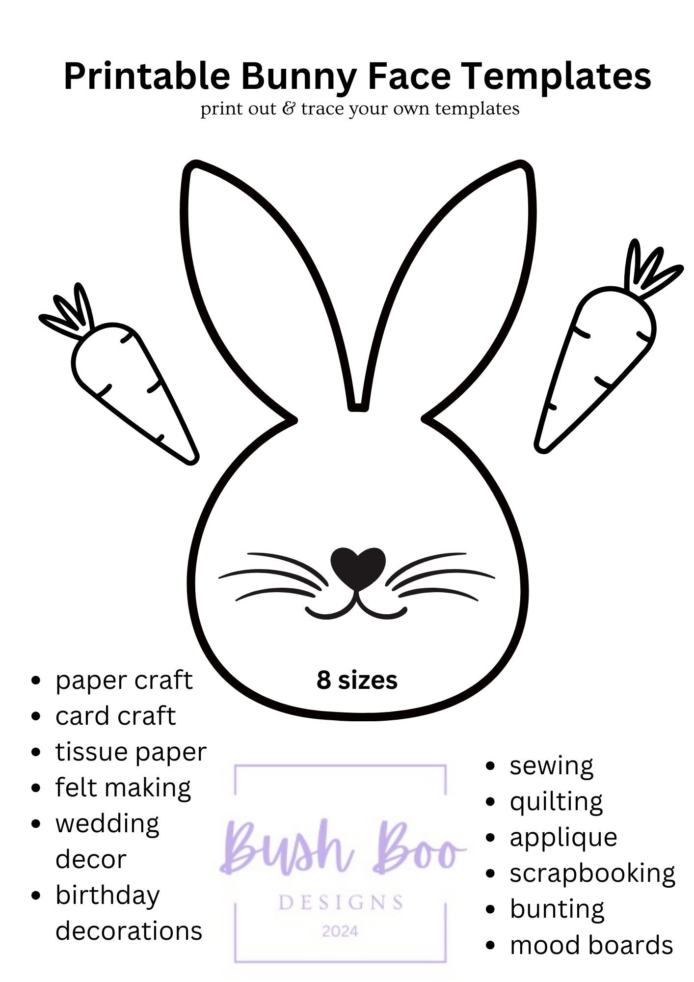 Easter Bunny Face Templates Print Out 4 Page Bunny Face Template Papercraft Project INSTANT PDF Download Easter Project Kids Craft Activity Etsy UK