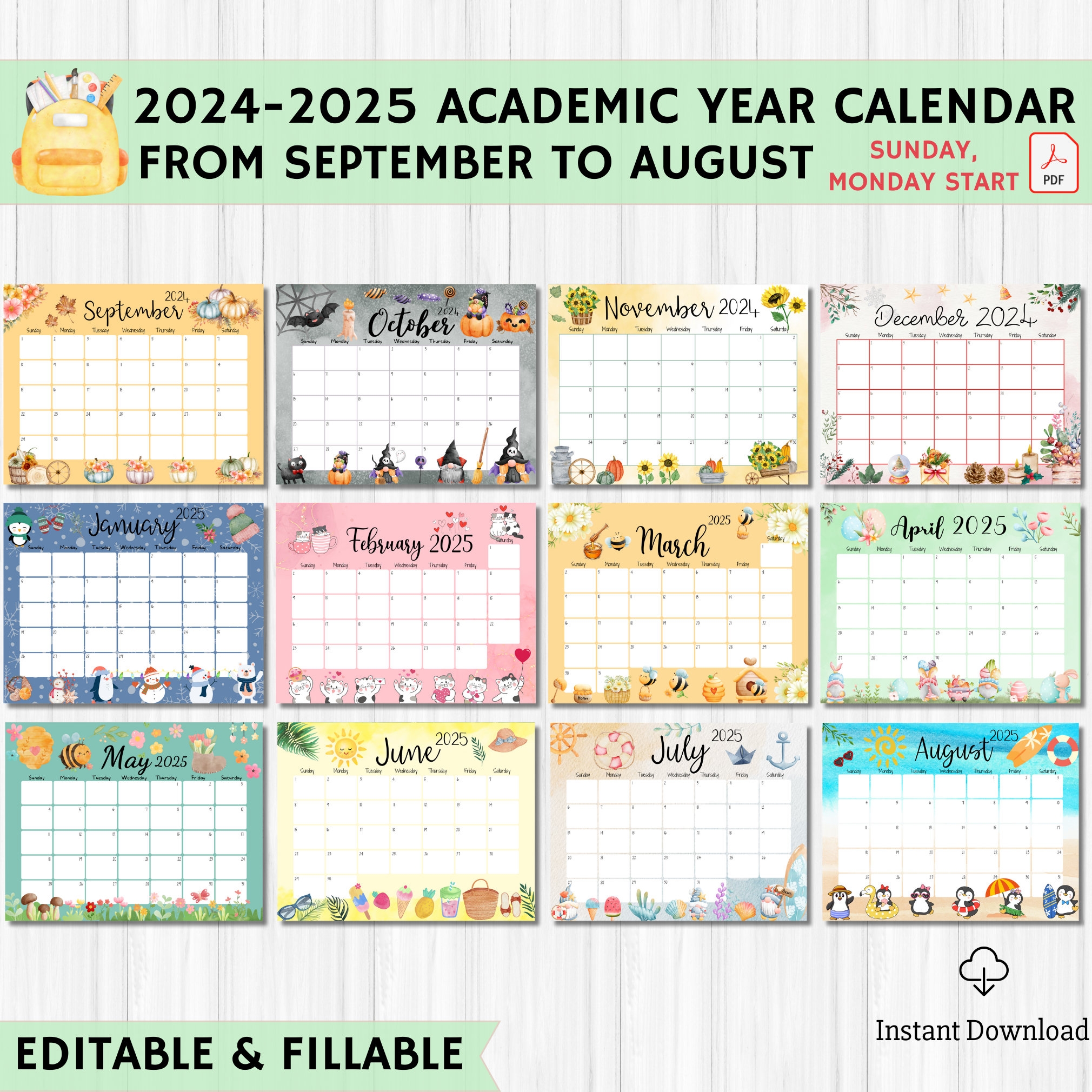 EDITABLE Academic Calendar 2024 2025 From September To August Printable Fillable Planner Monthly Kids Schedule Homeschool Calendar Etsy EDITABLE Academic Calendar 2024 2025 From September To August Printable Fillable Planner Monthly Kids Schedule Homeschool Calendar Etsy