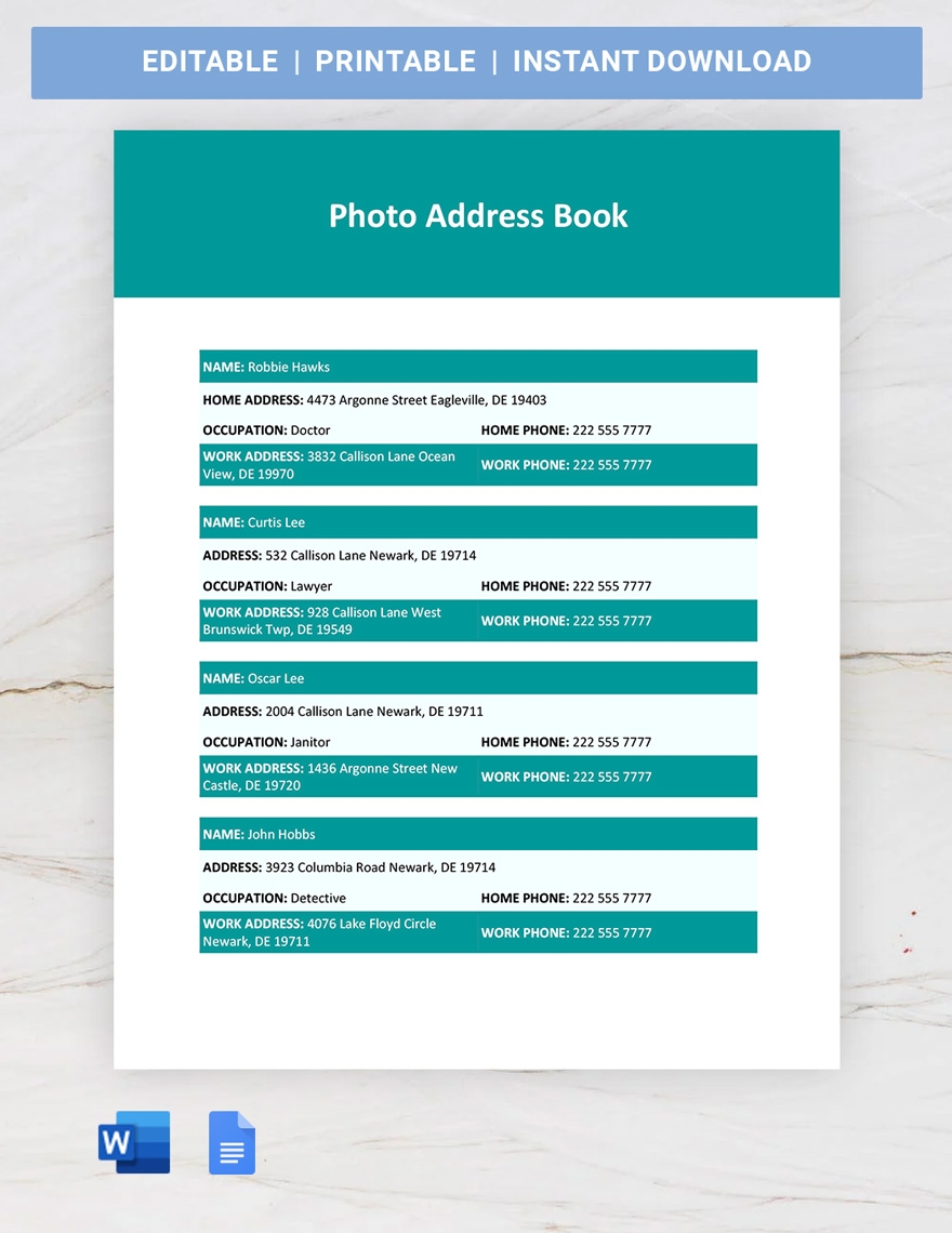 Editable Address Book Templates In Word To Download Editable Address Book Templates In Word To Download