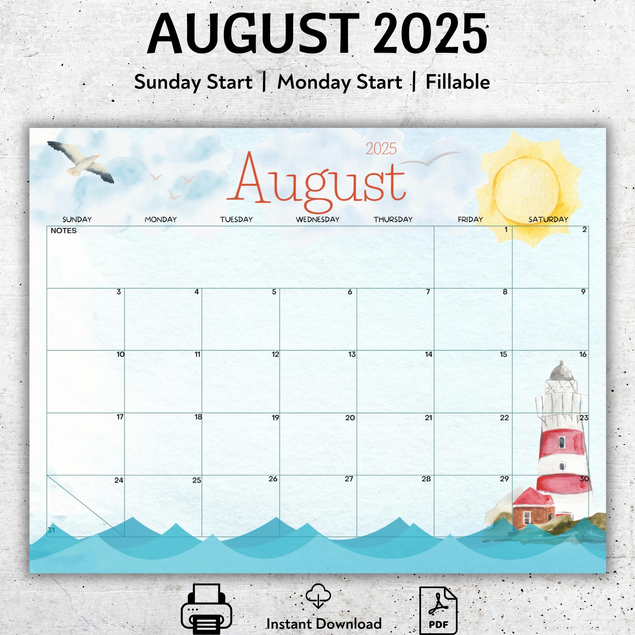 EDITABLE August 2025 Calendar Printable August Planner  EDITABLE August 2025 Calendar Printable August Planner