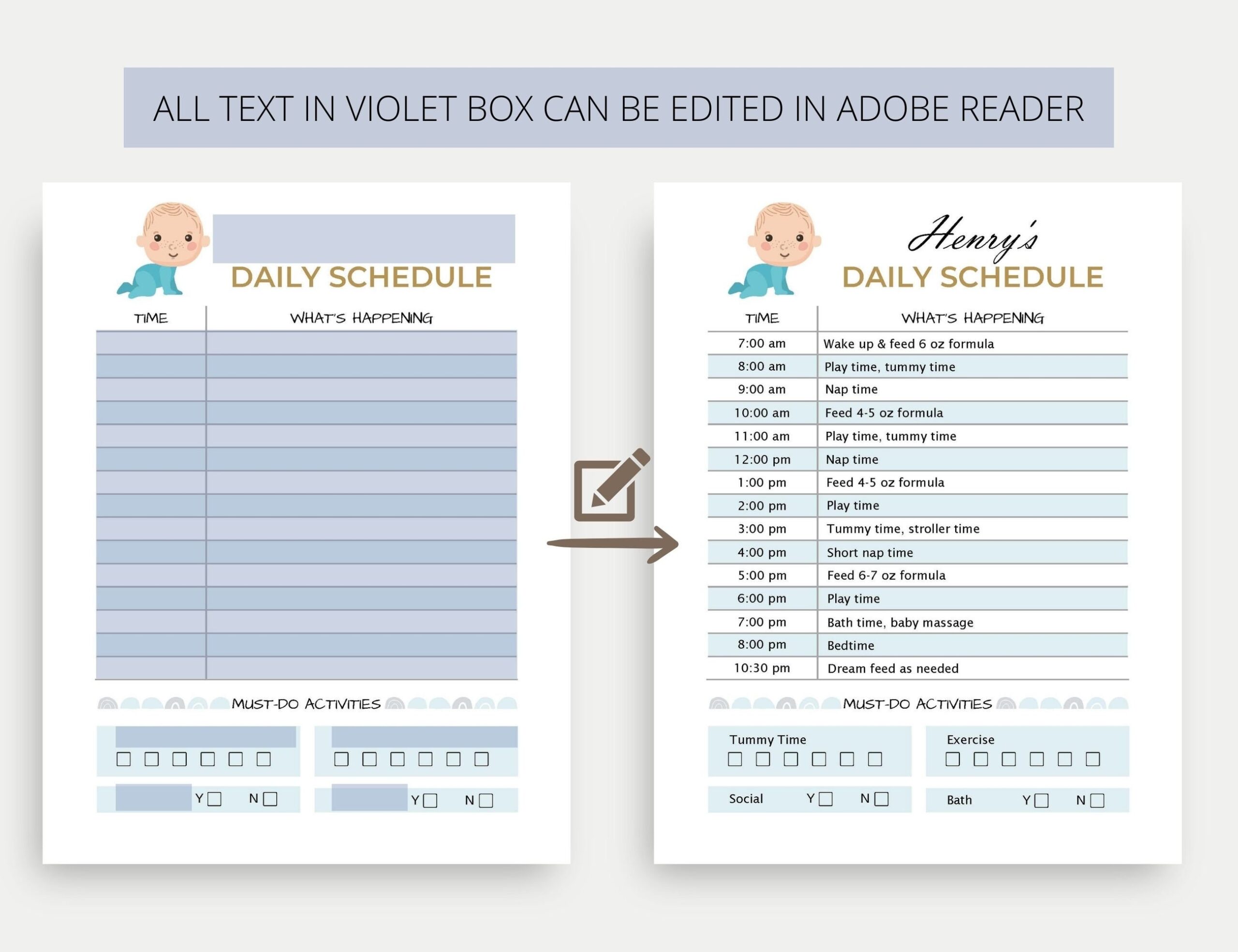 Editable Baby Schedule Template Daily Schedule Printable Baby Routine Babysitter Information Babysitter Schedule Postpartum Care Etsy