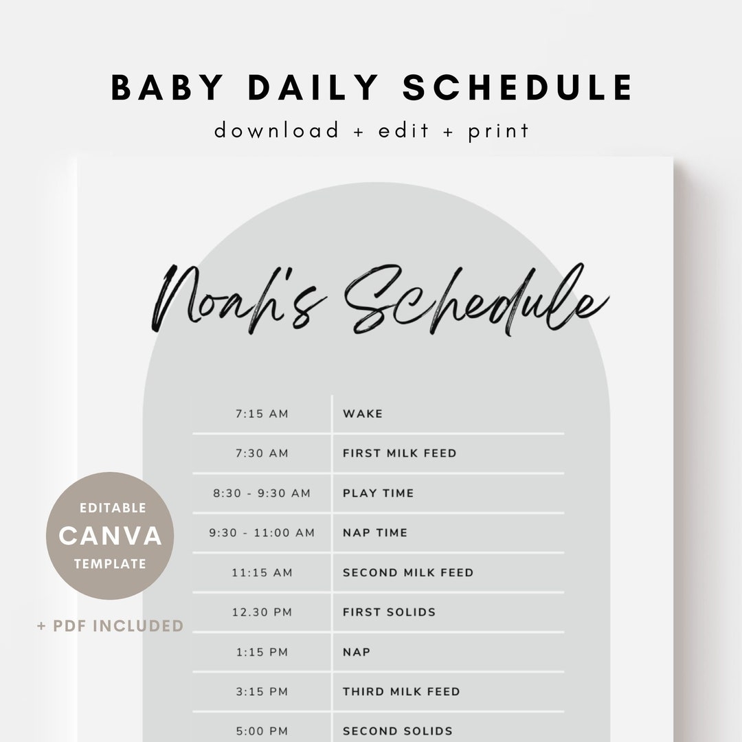 Editable Baby U0026 Toddler Schedule Template Canva Template Printable Babysitter Schedule Neutral Minimalist Routine Instant Download PDF Etsy