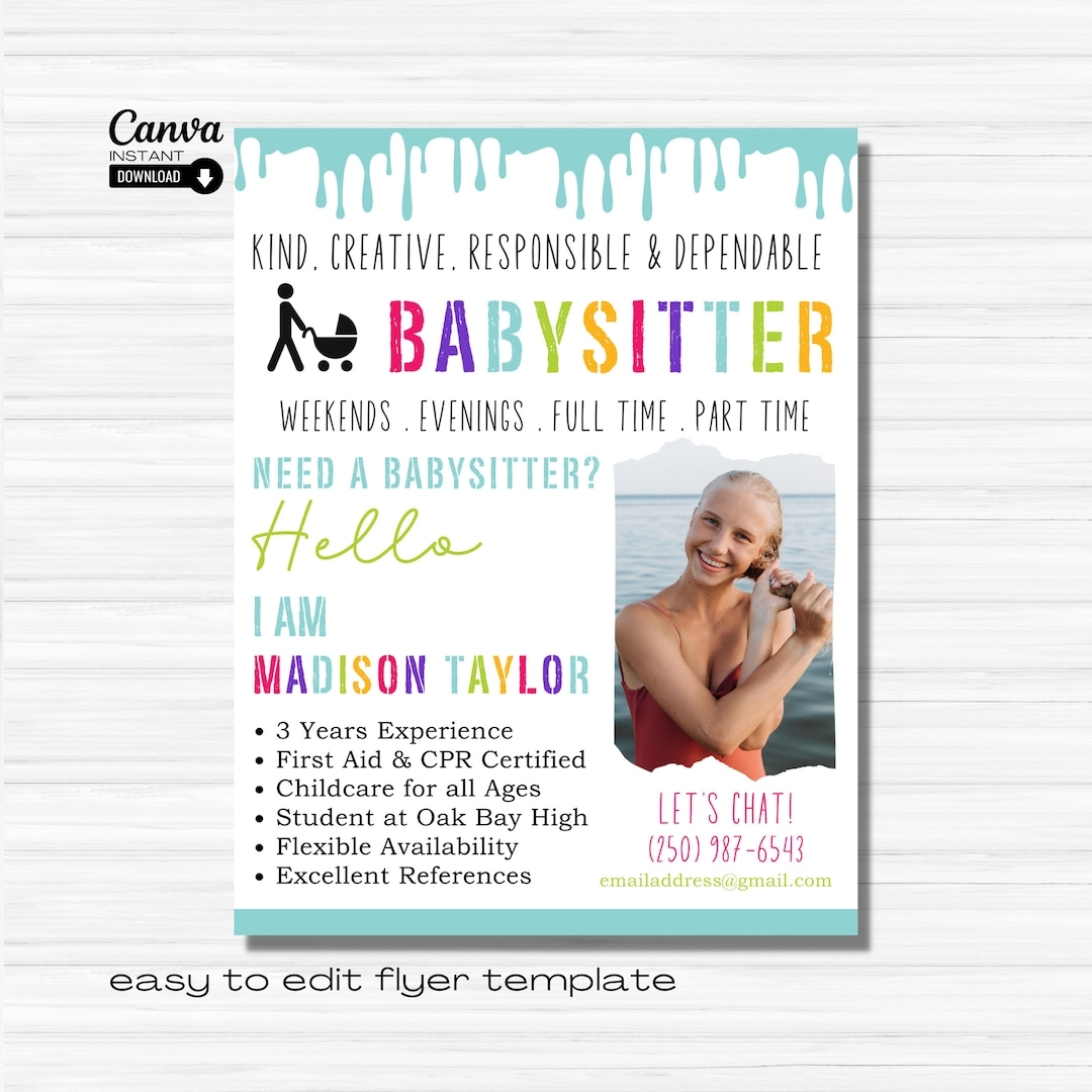 Editable Babysitting Flyer Printable Childcare Services Flyer 