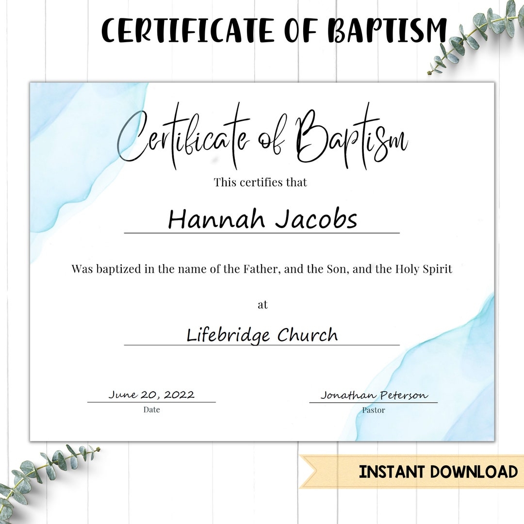 Editable Baptism Certificate Template Printable Minimalist 
