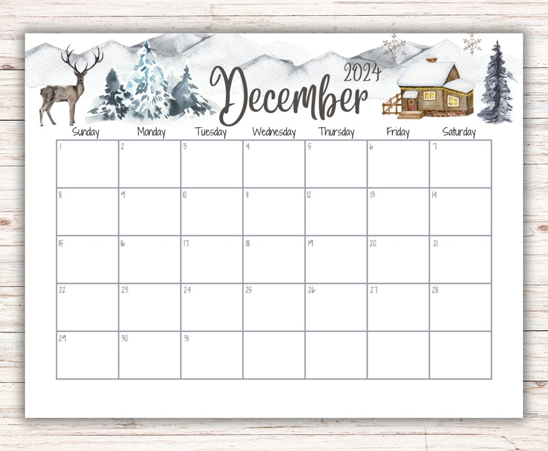 EDITABLE December 2024 Calendar Snowy House On The Hill And Reindeer Printable Calendar Fillable Monthly Planner Kids Weekly Schedule Etsy Hong 