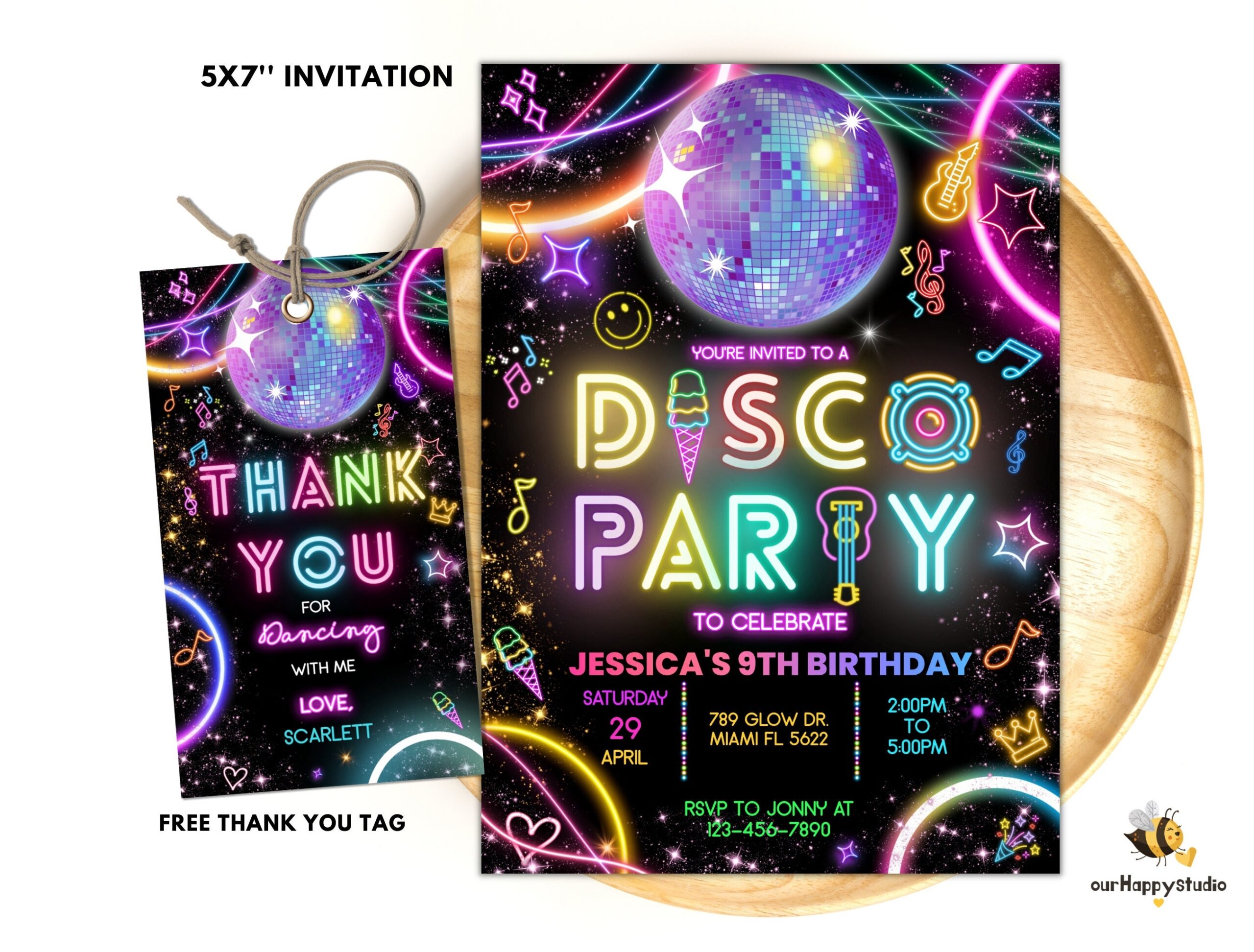Editable Disco Party Birthday Invitation Disco Gender Neutral Invites Dance Party Template Neon Party Invites Editable Glow Party D05 Etsy UK