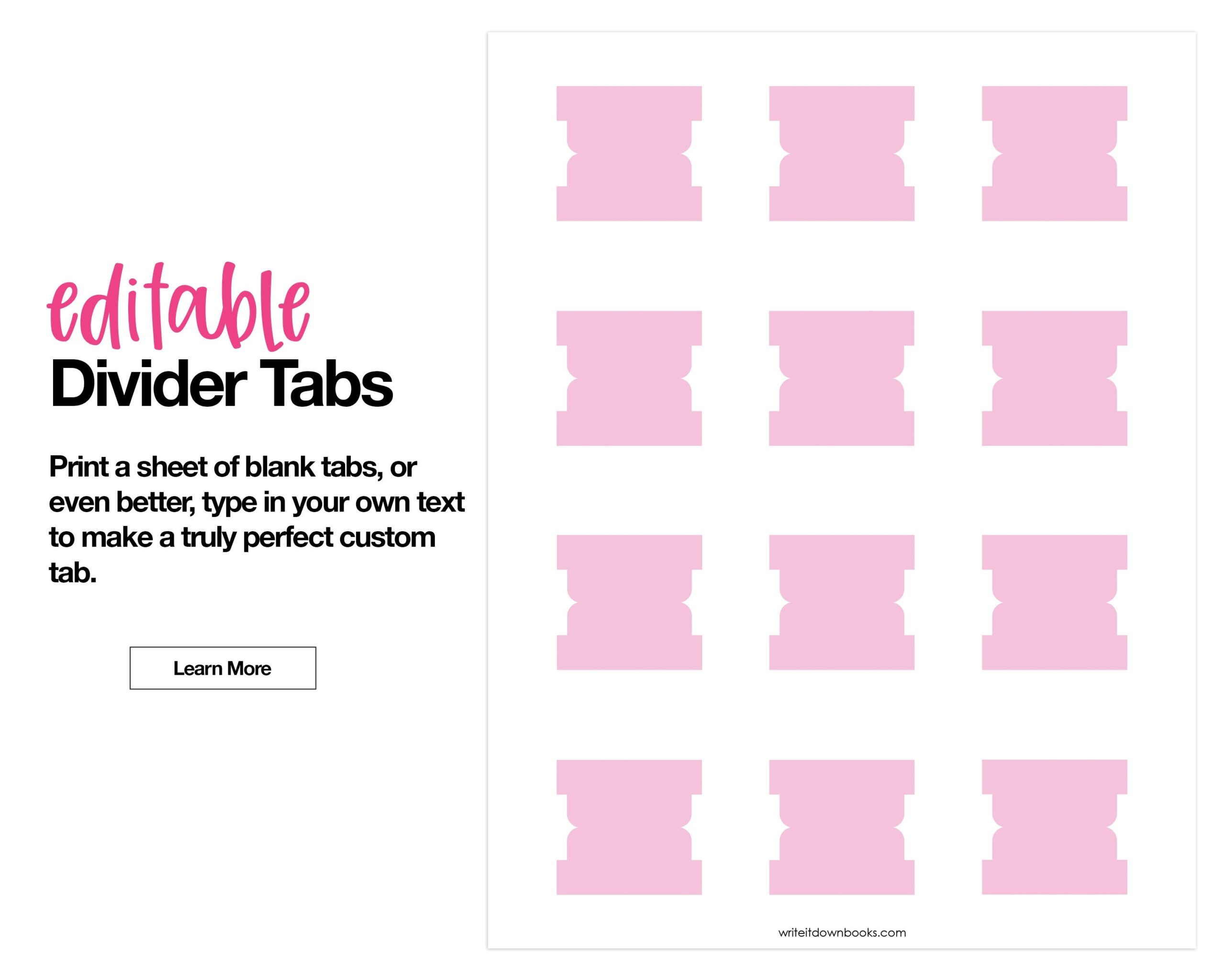 Editable Divider Tabs Blank Printable DIY Pink Etsy