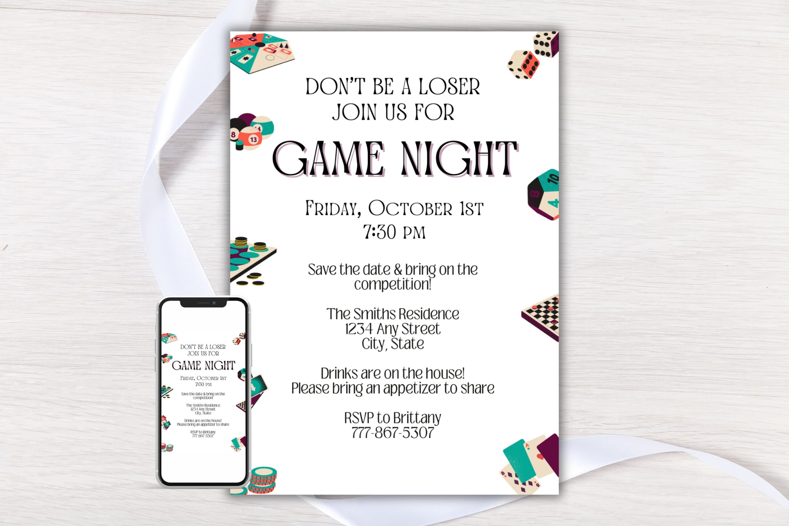 Editable Game Night Invitation Board Game Night Invite Card Game Night Evite DIY Digital Invitation Template Printable Phone Invite Etsy