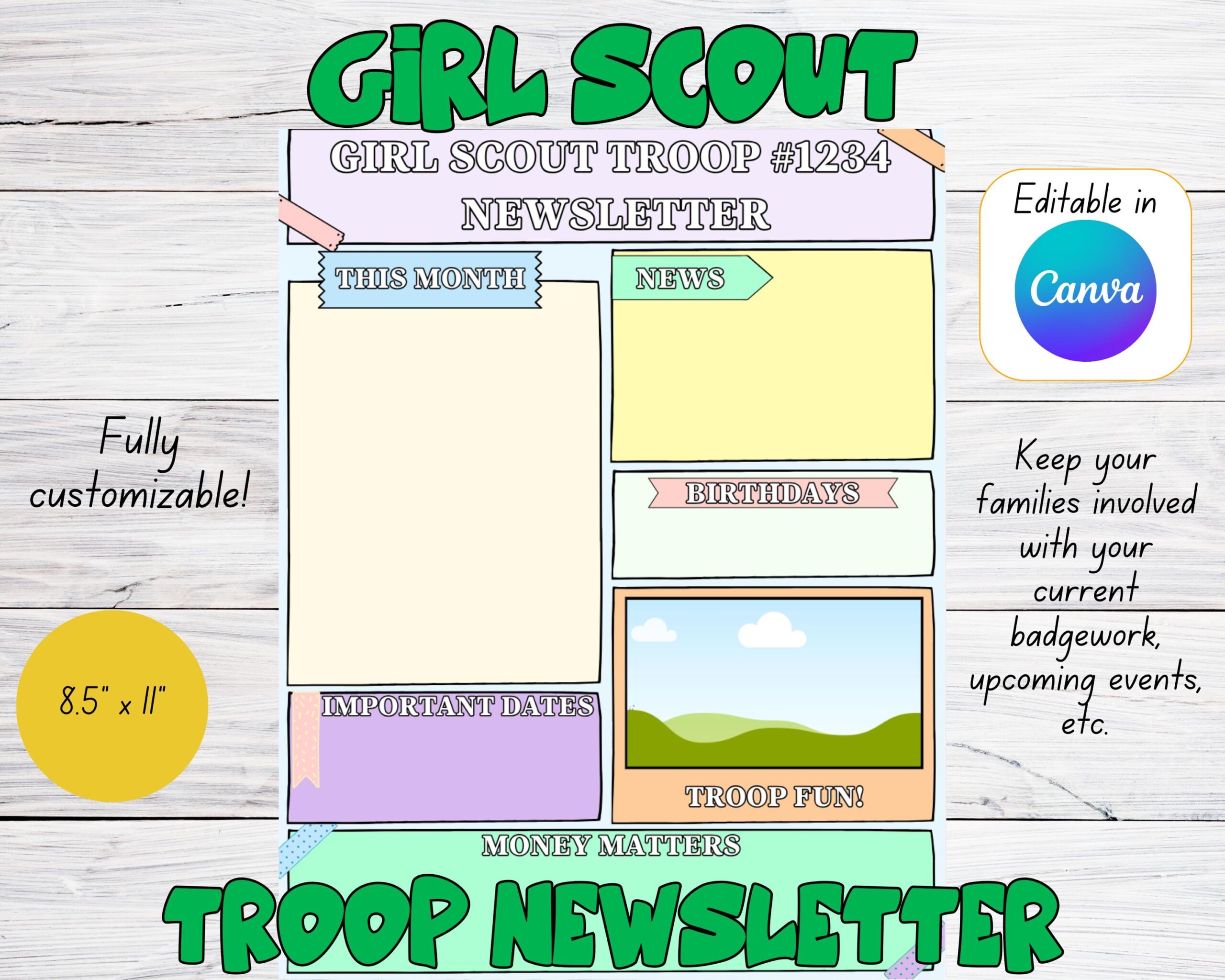 Editable Girl Scout Troop Newsletter Template Digital Download For Canva Etsy
