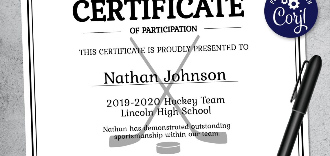 Editable Hockey Sports Team Certificate Template Printable