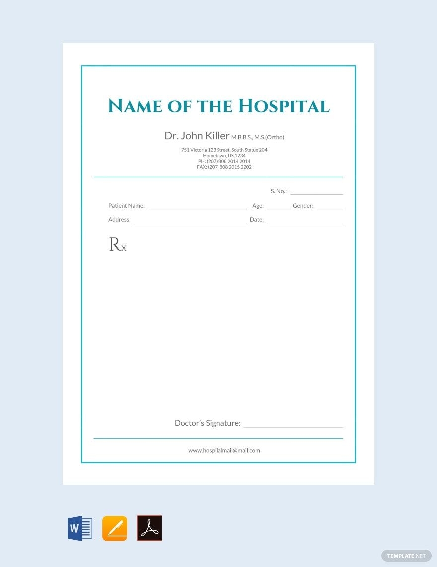 Editable Medical Prescription Format Template In Word Pages PDF Google Docs Download Template