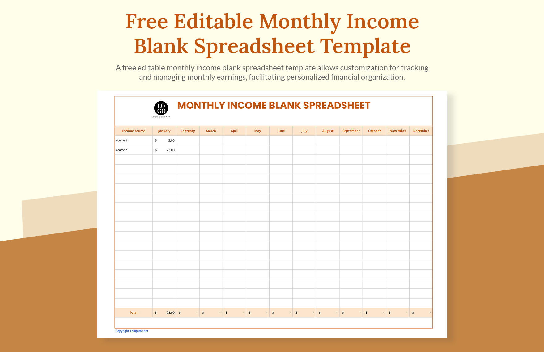 Printable Downloadable Free Blank Spreadsheet Templates