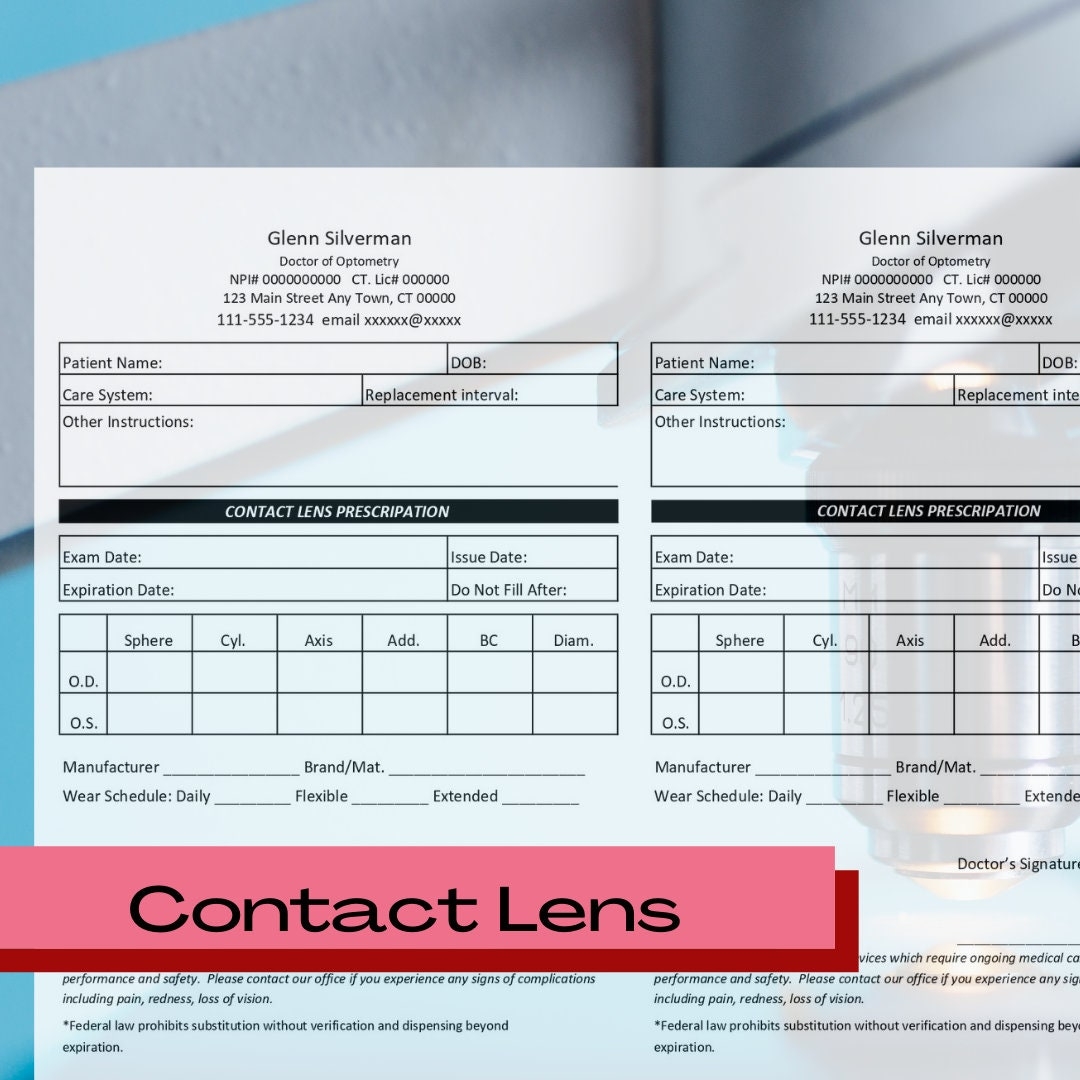 Blank Printable Contact Prescription Template