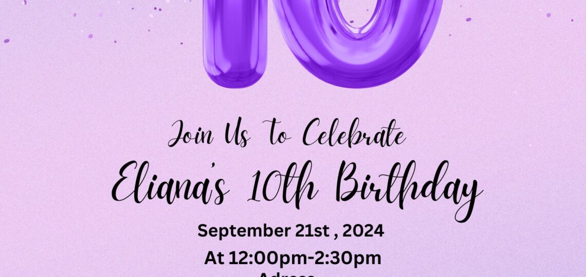 Editable Purple 10th Birthday Invitation Template Birthday Invite