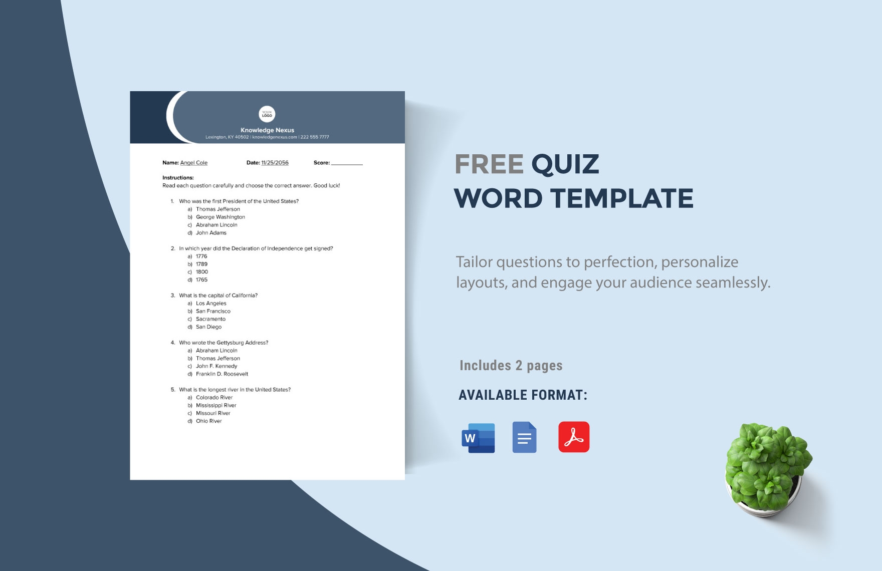 Editable Quiz Templates In PDF To Download