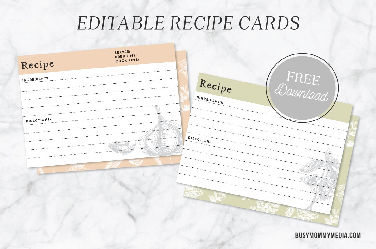 Free Printable Editable Recipe Template