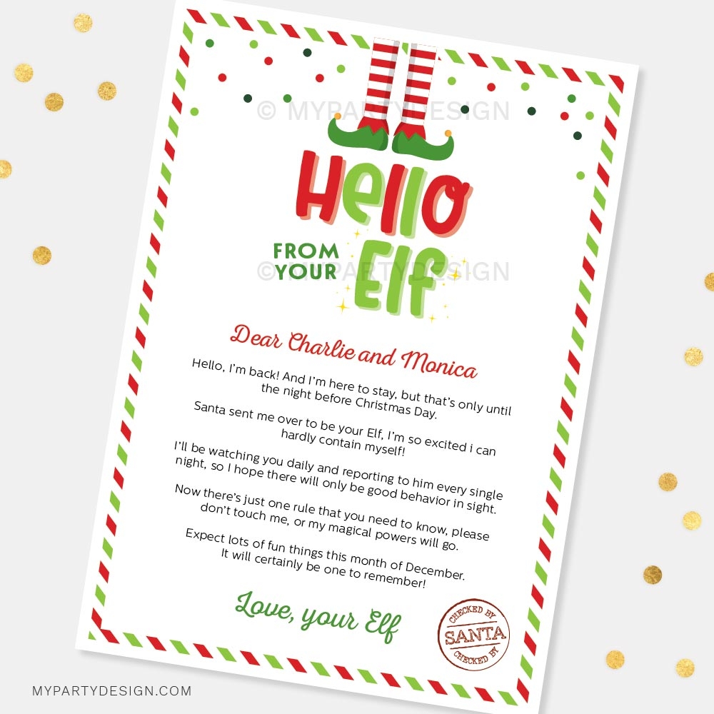 Elf Hello Letter Printable PDF My Party Design