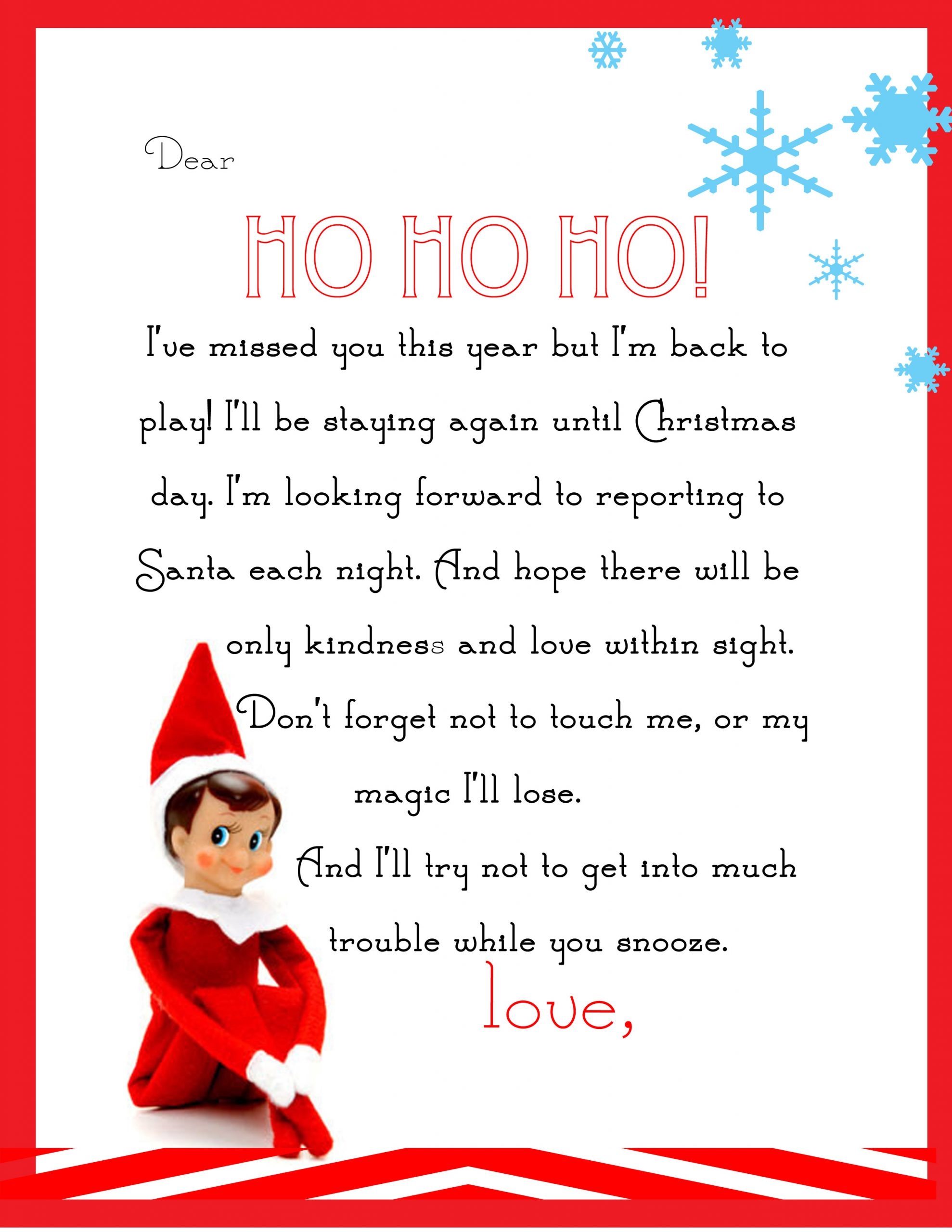 Elf On The Shelf Letter free Printable Worksheets Library