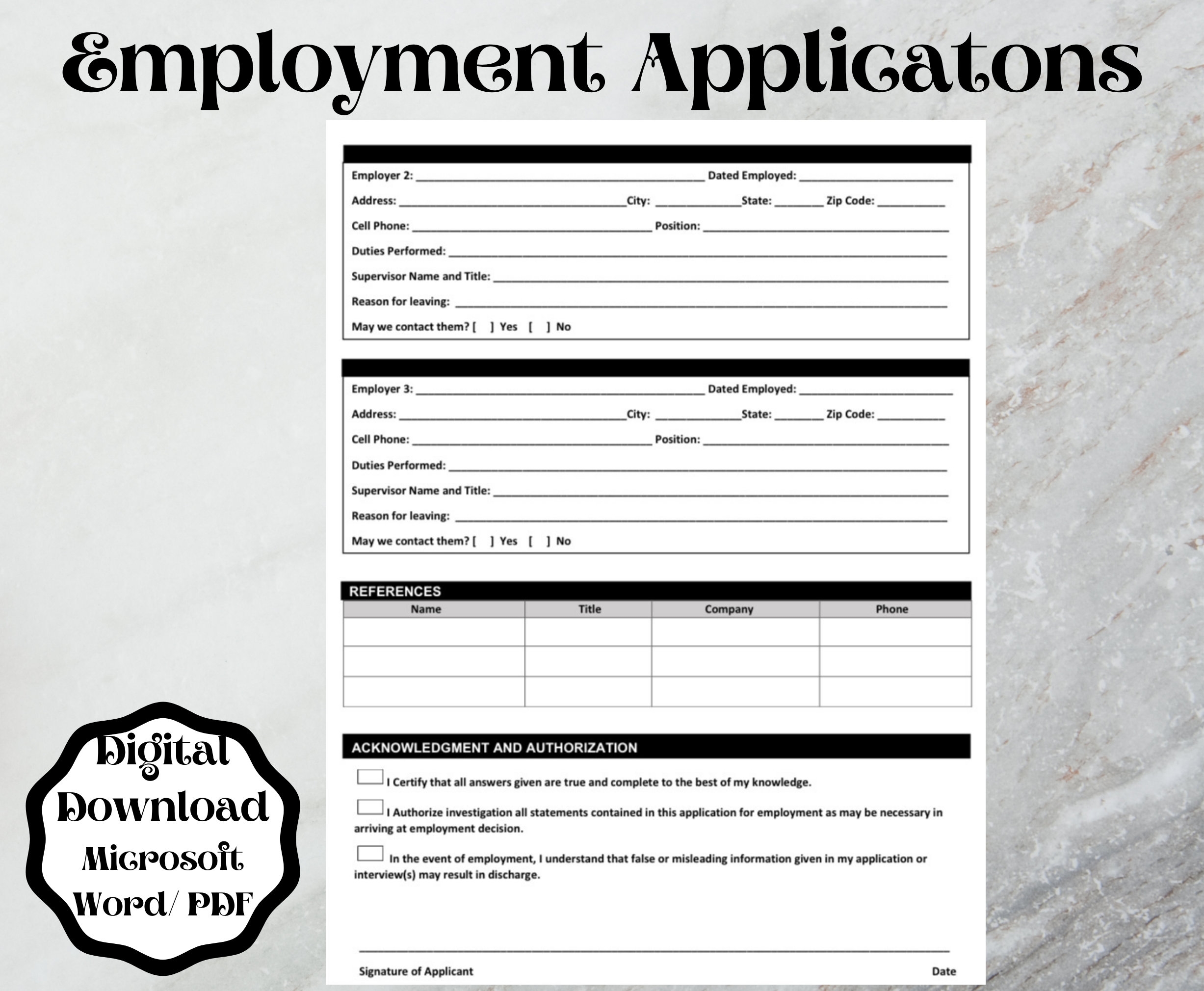 Employment Application Form Template Word Printableu0026 Editable  Employment Application Form Template Word Printableu0026 Editable