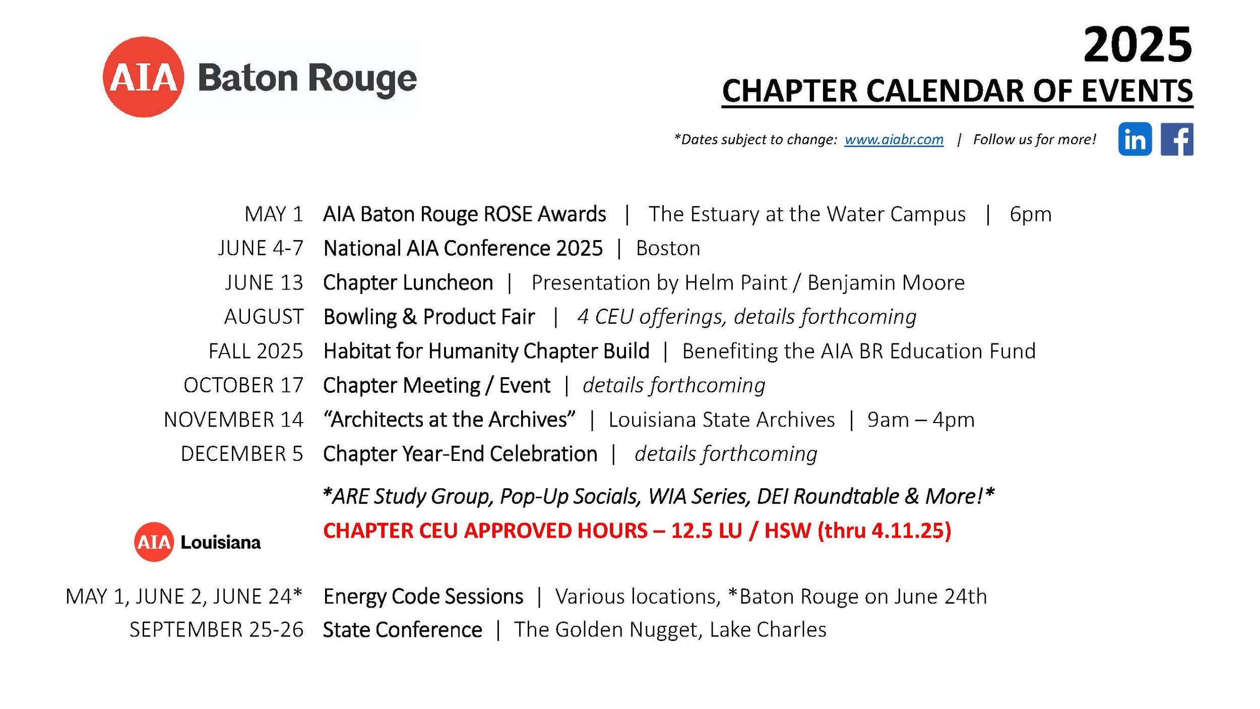 Events Calendar AIABR Baton Rouge American Institute Of Architects