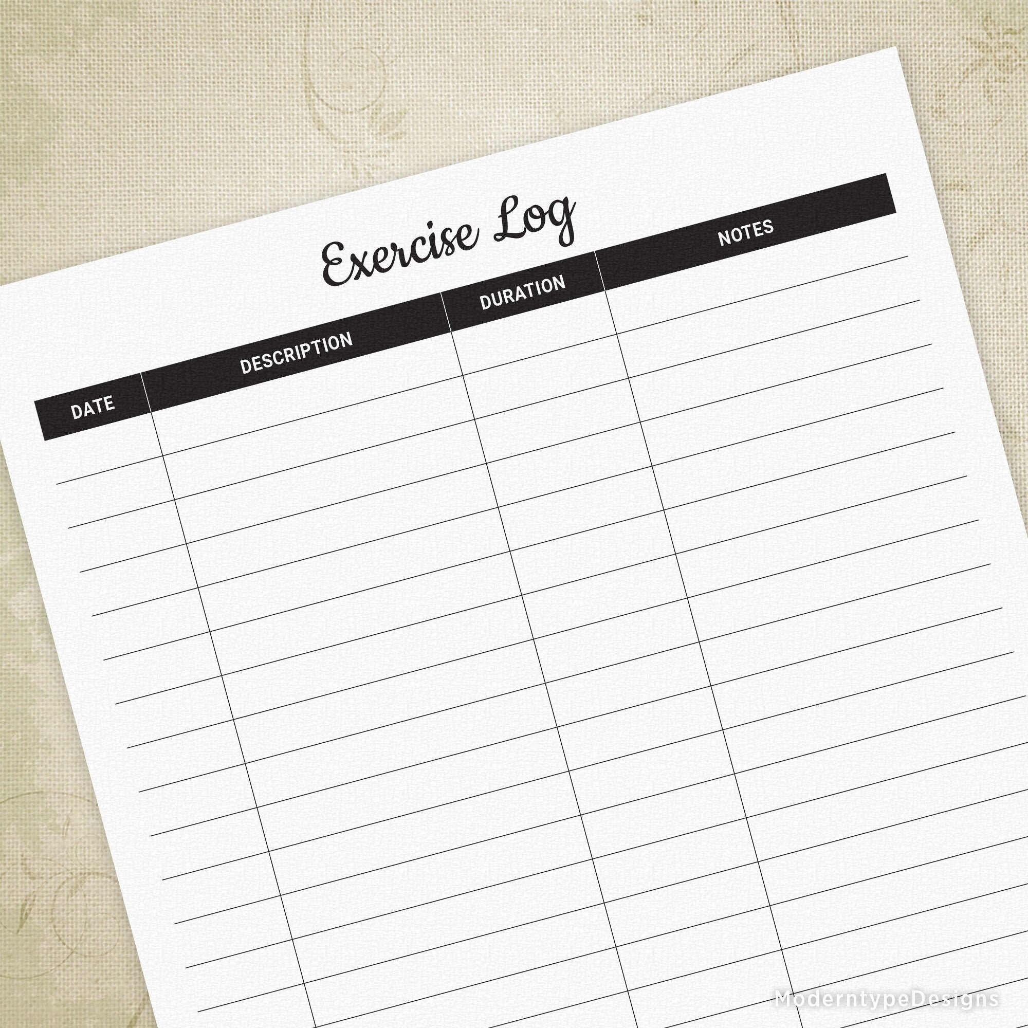 Exercise Log Printable Workout Planner Fitness Journal Healthy 