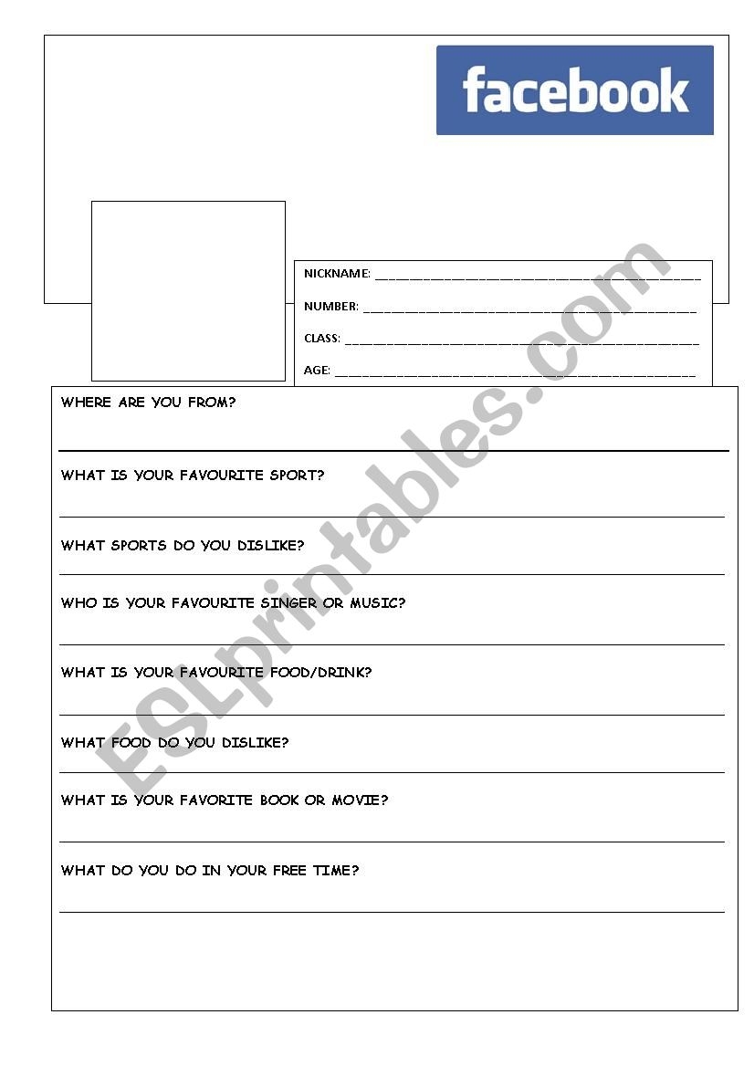 Facebook Template ESL Worksheet By Brigittebbb Facebook Template ESL Worksheet By Brigittebbb