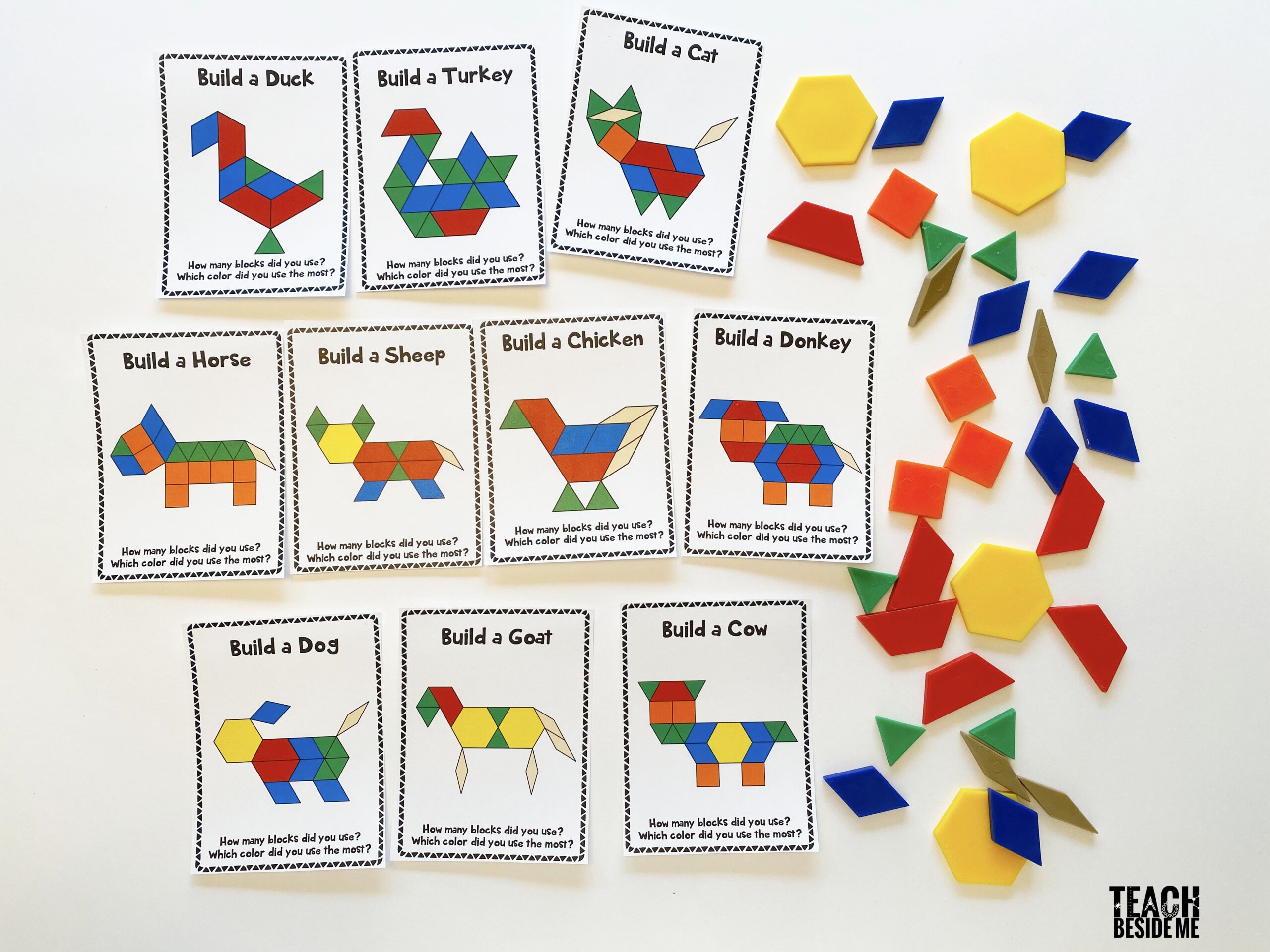 Farm Animal Pattern Block Cards Teach Beside Me