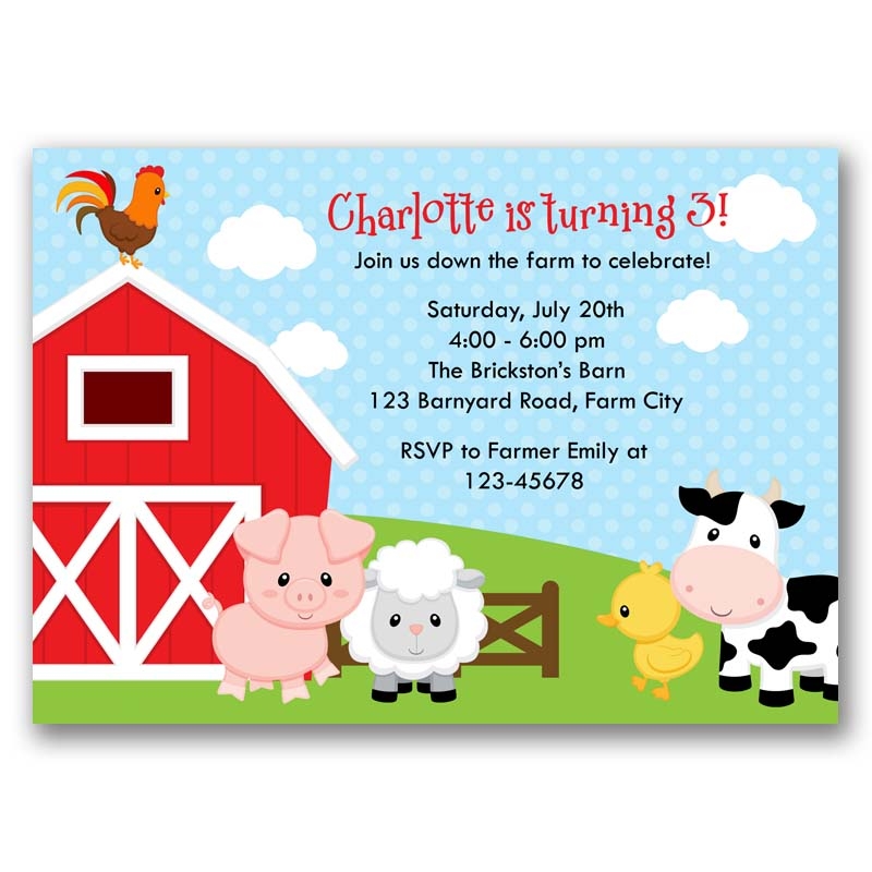 Farm Birthday Invitation Bright Colors 