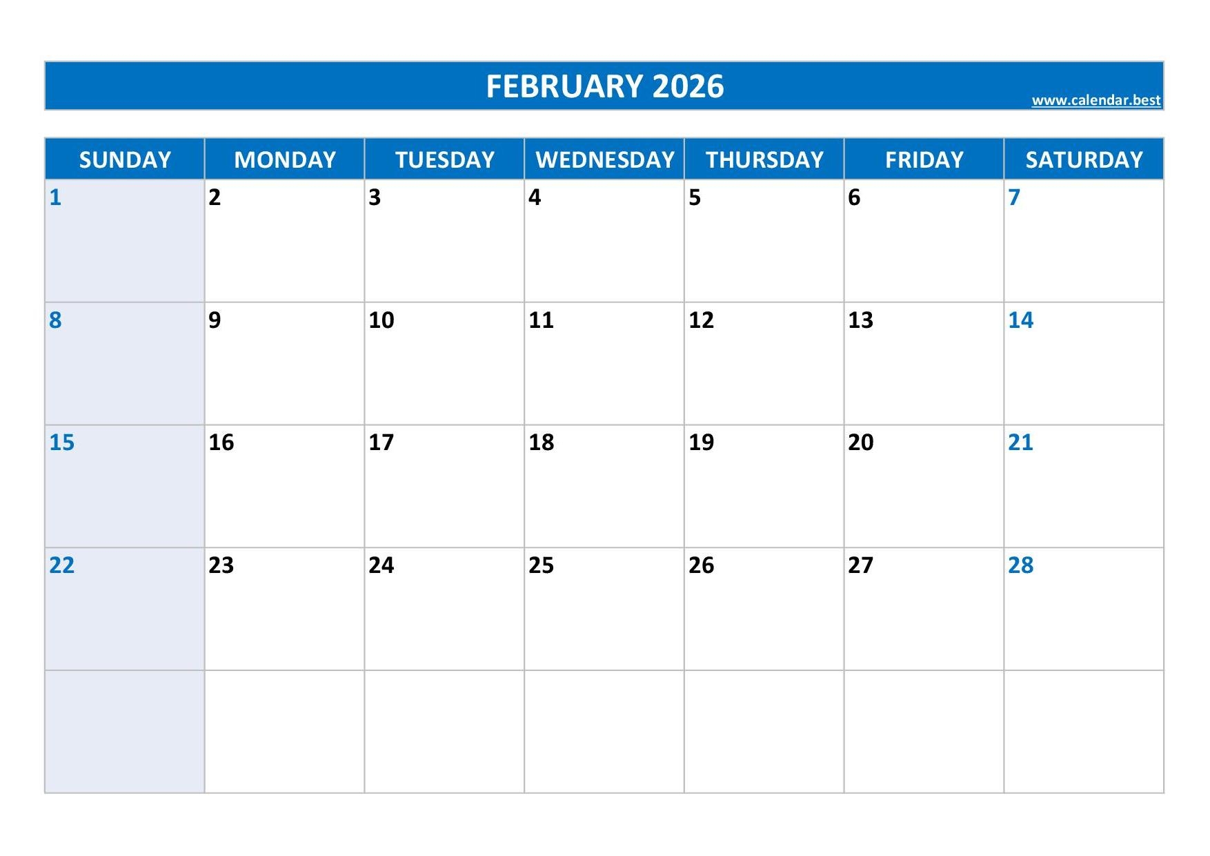 February 2026 Calendar Calendar best February 2026 Calendar Calendar best