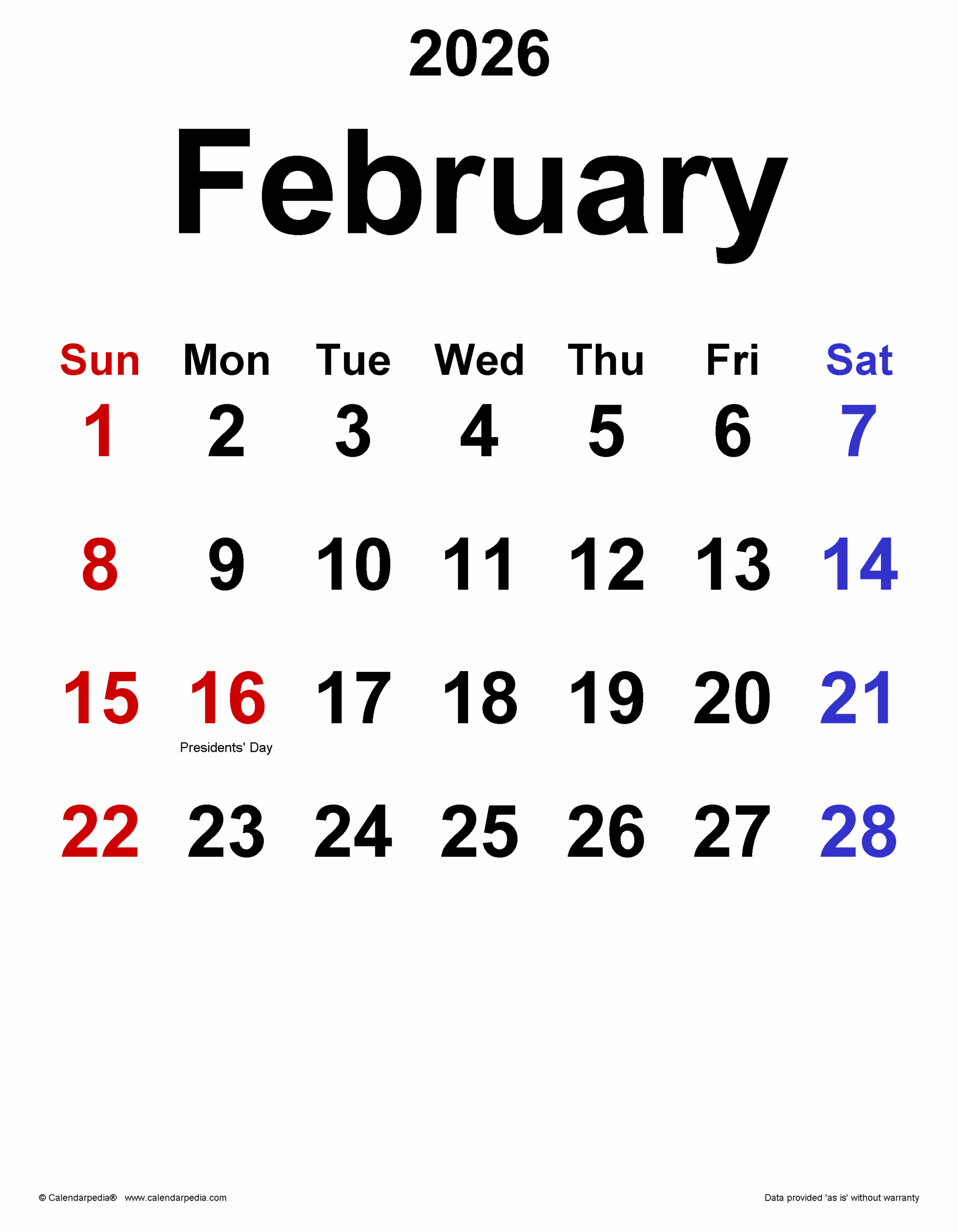 February 2026 Calendar Templates For PDF Excel And Word February 2026 Calendar Templates For PDF Excel And Word