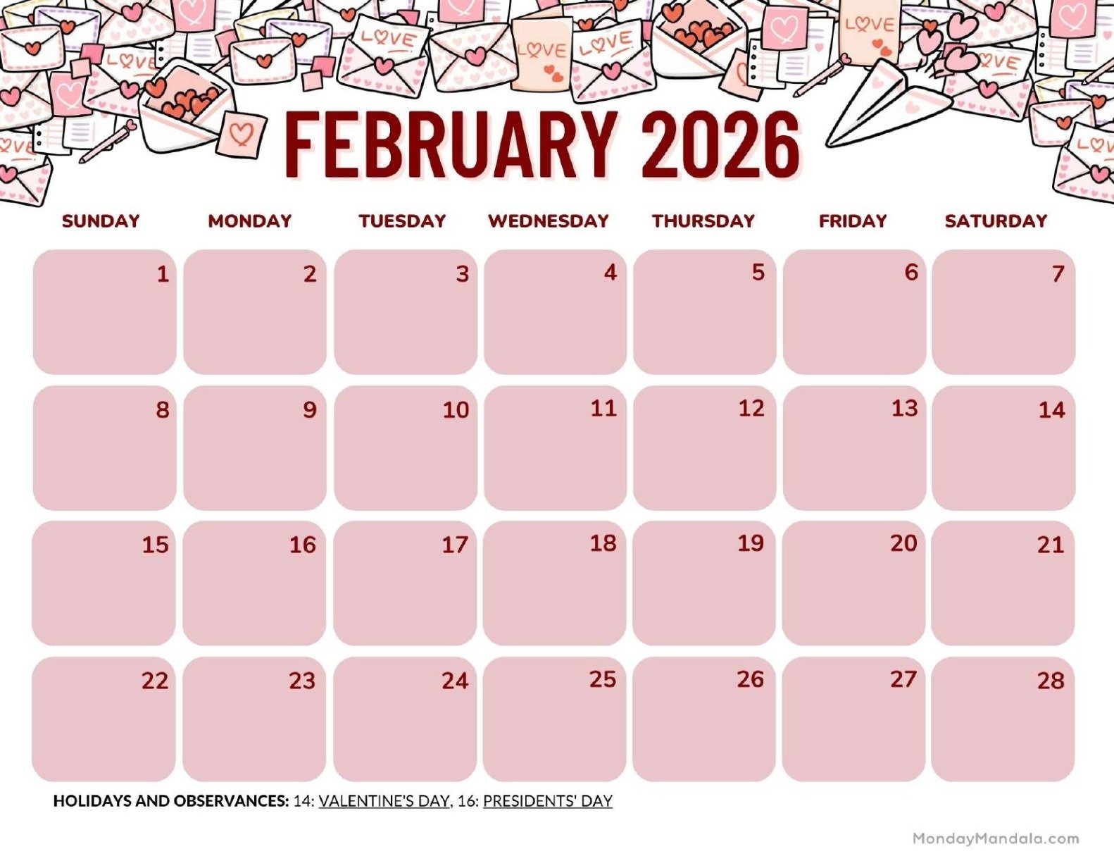 2026 Calendar February Holidays 2026 Calendar February Holidays