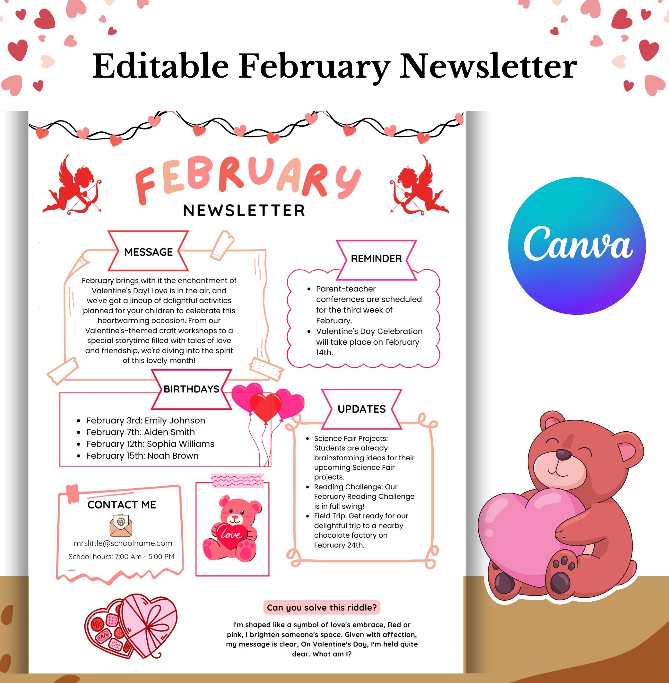 February Newsletter Template Editable Newsletter Monthly 