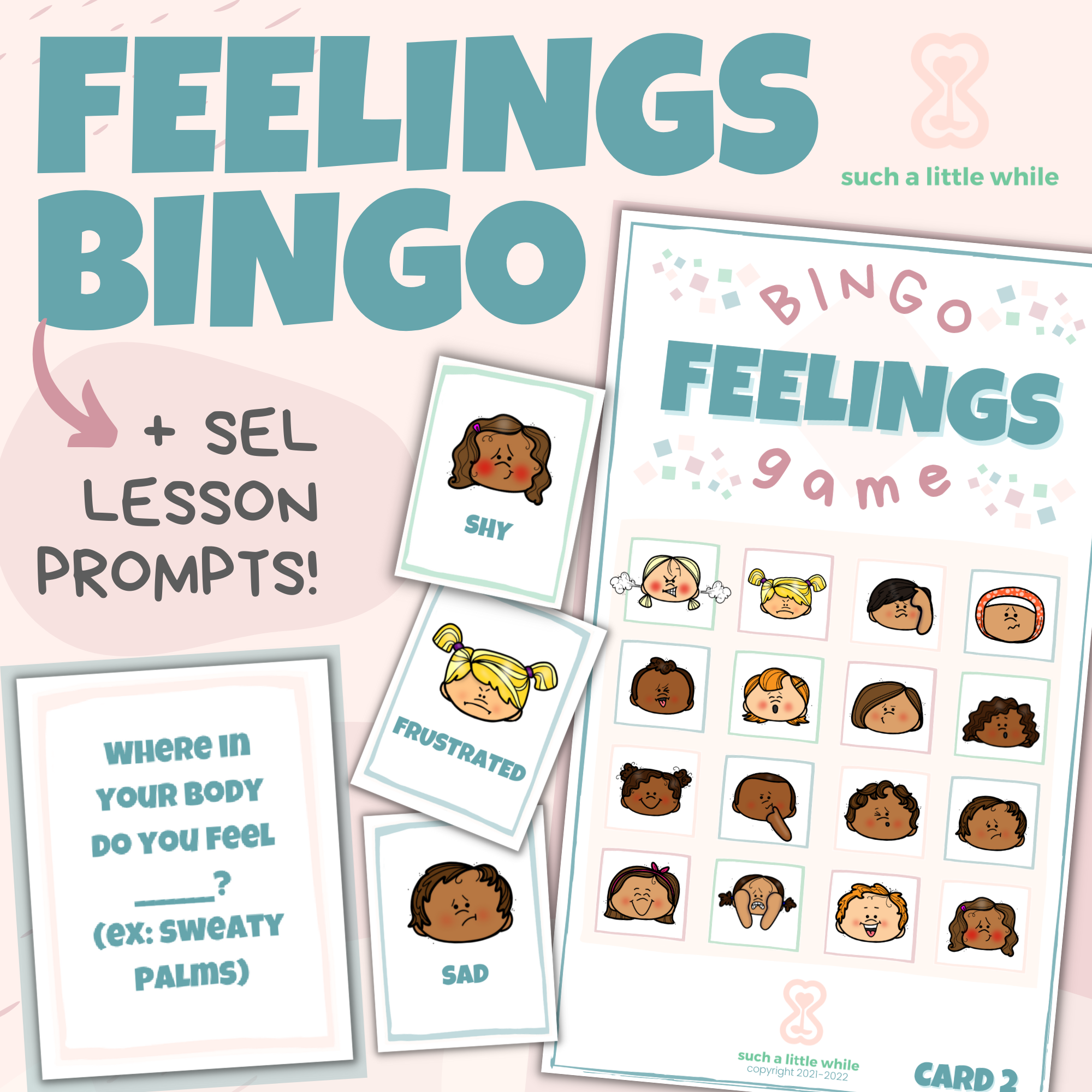 Feelings Bingo Game For Kids Printable Cards Such A Little While