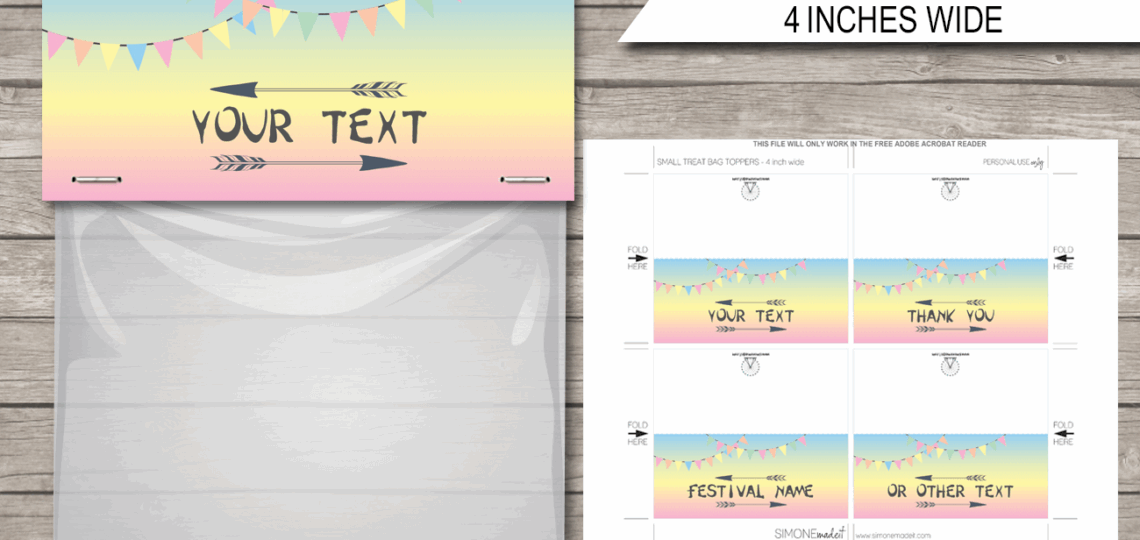 Festival Themed Party Favor Bag Toppers Template Pastel Colors
