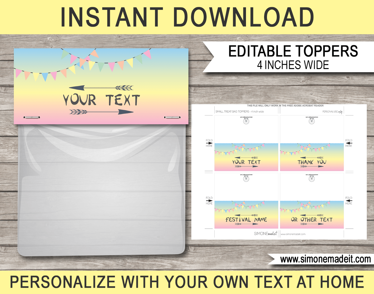 Festival Themed Party Favor Bag Toppers Template Pastel Colors
