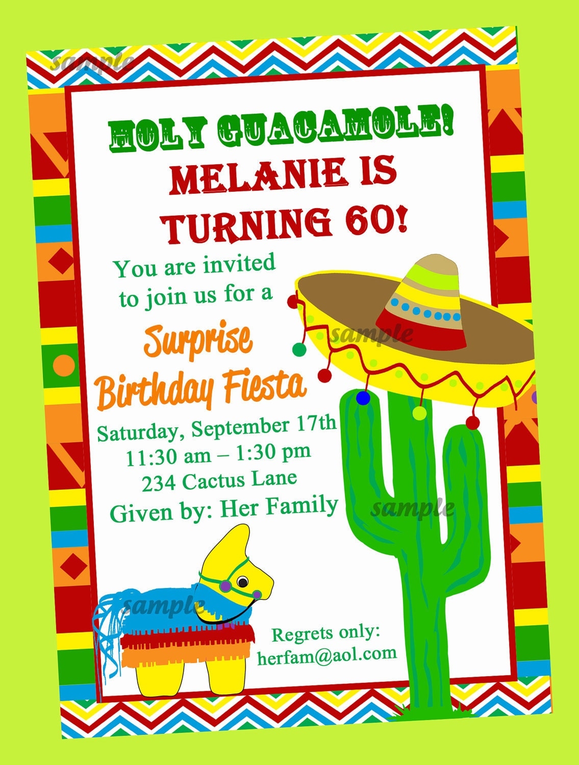 Fiesta Party Invitation Printable Or Printed With FREE SHIPPING 