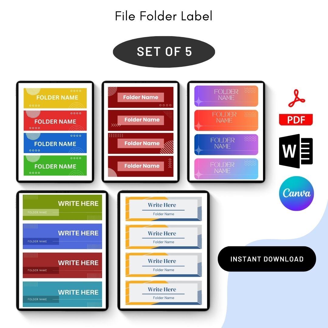 File Folder Label Template Printable PDF Word Editable  File Folder Label Template Printable PDF Word Editable
