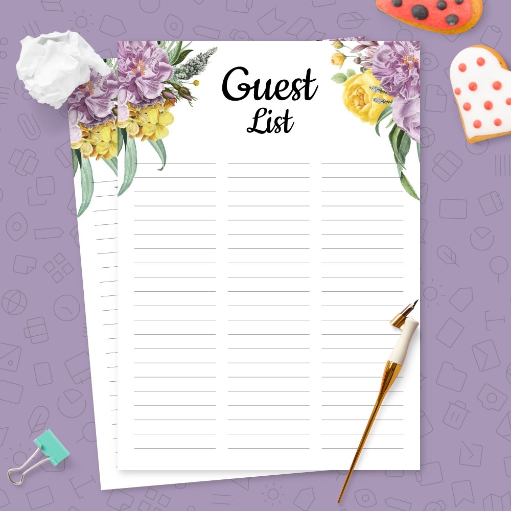 Floral Guest List Template Printable PDF