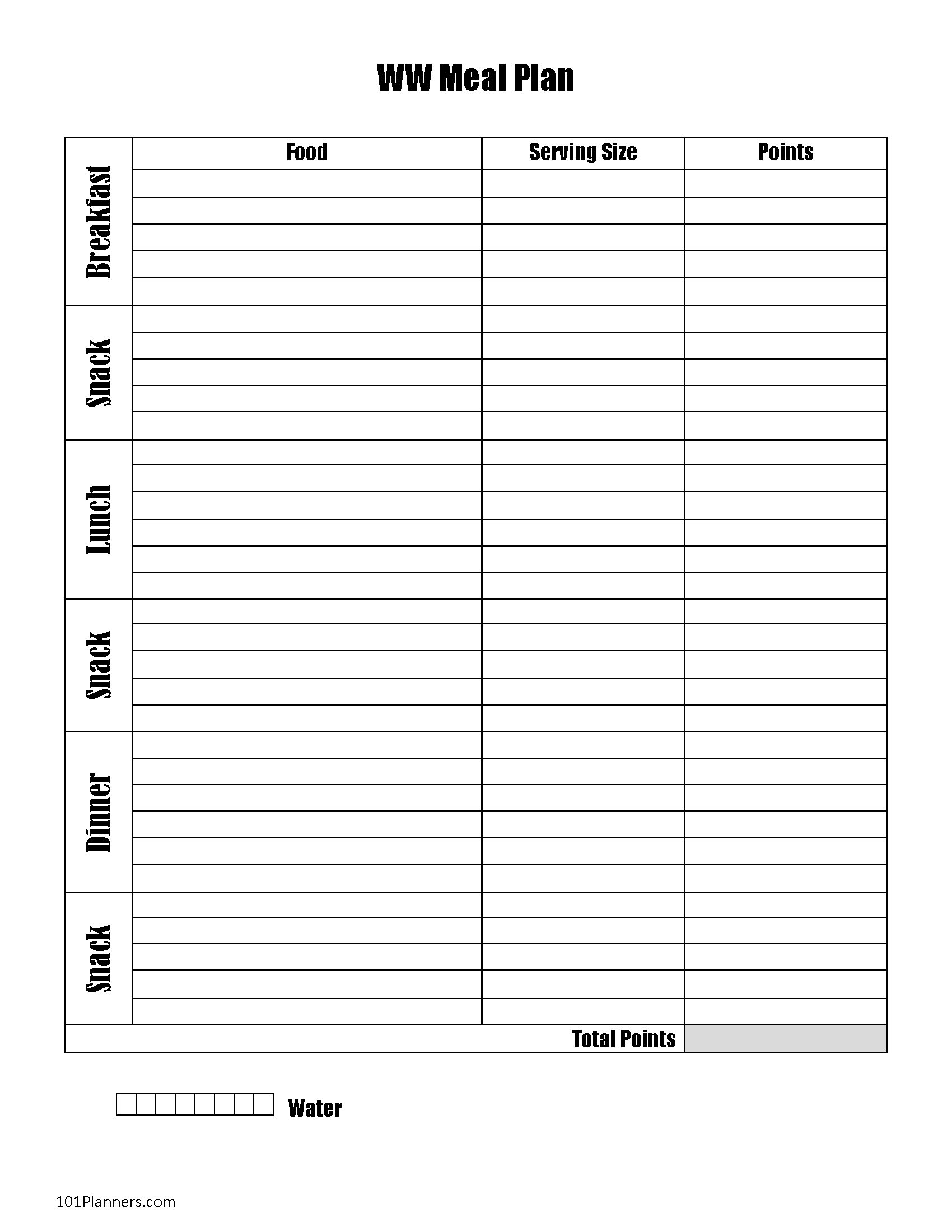 Free Printable Daily Food Diary Template
