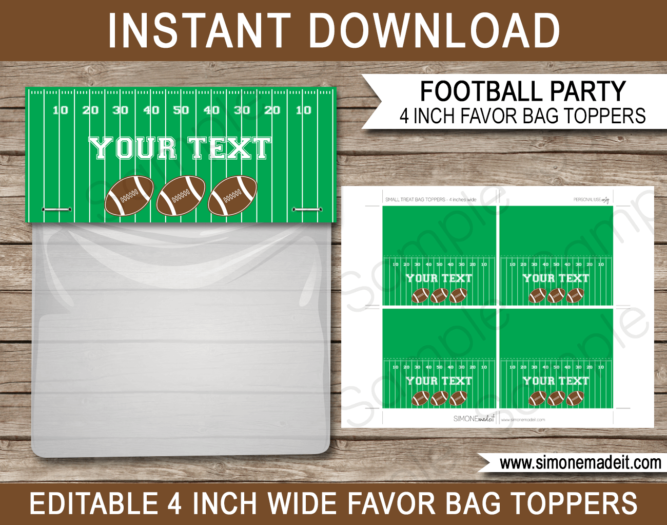 Football Party Favor Bag Toppers Template
