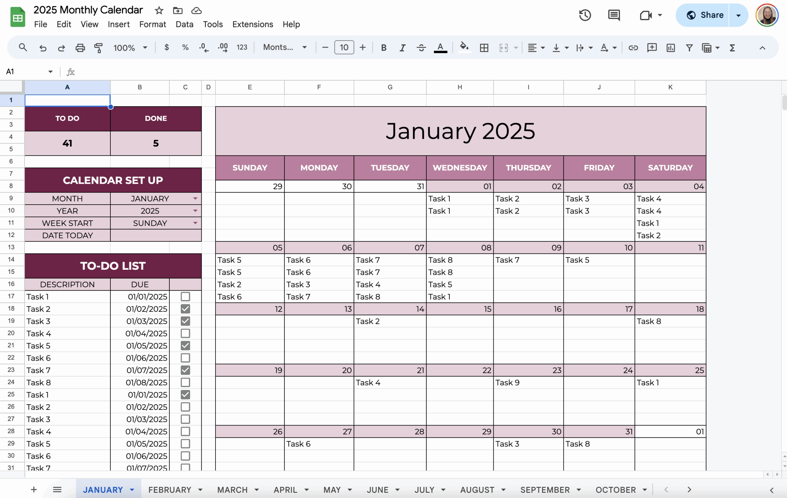 Free 2025 Monthly Calendar Template For Google Sheets Free Excel And Google Sheets Templates