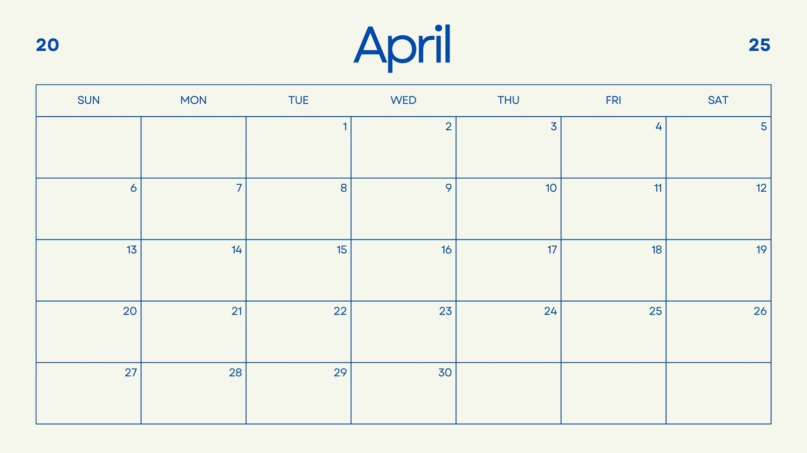 April Printable Blank Calendar