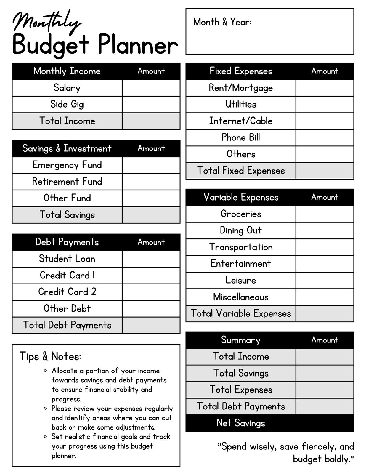 Printable Template Free Retirement Budget Worksheet