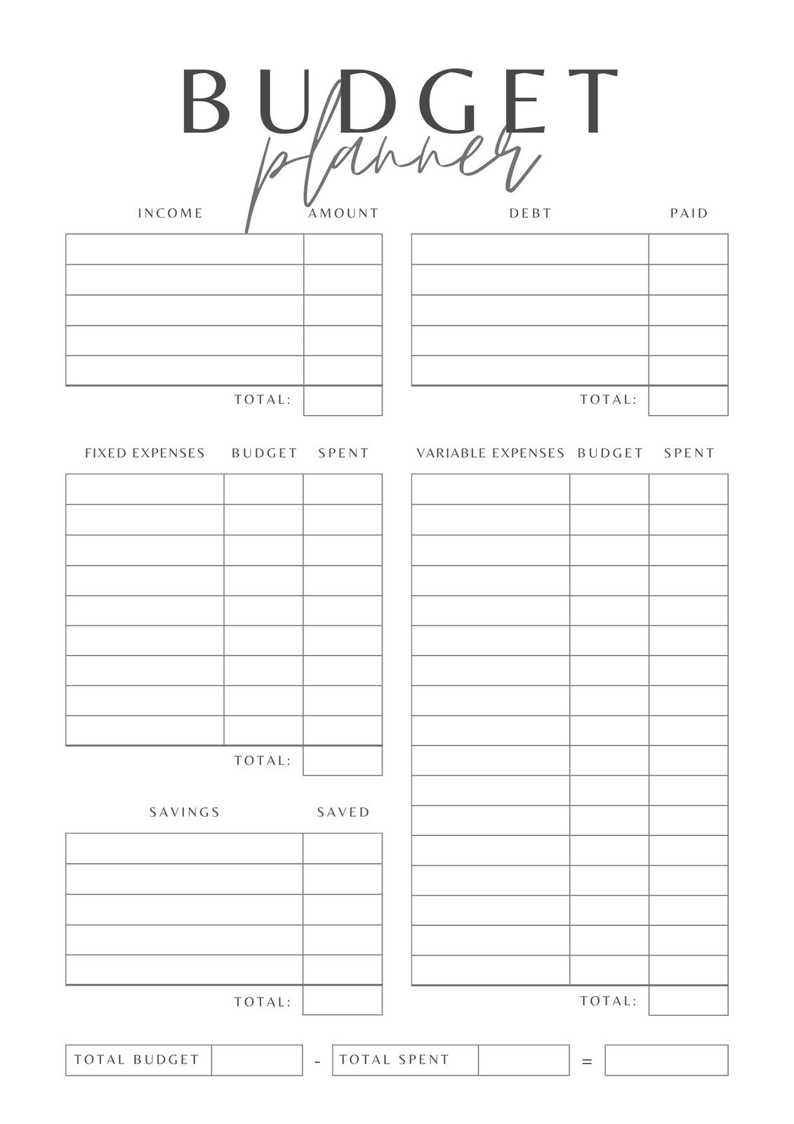 Budget Template Printable Free Budget Template Printable Free