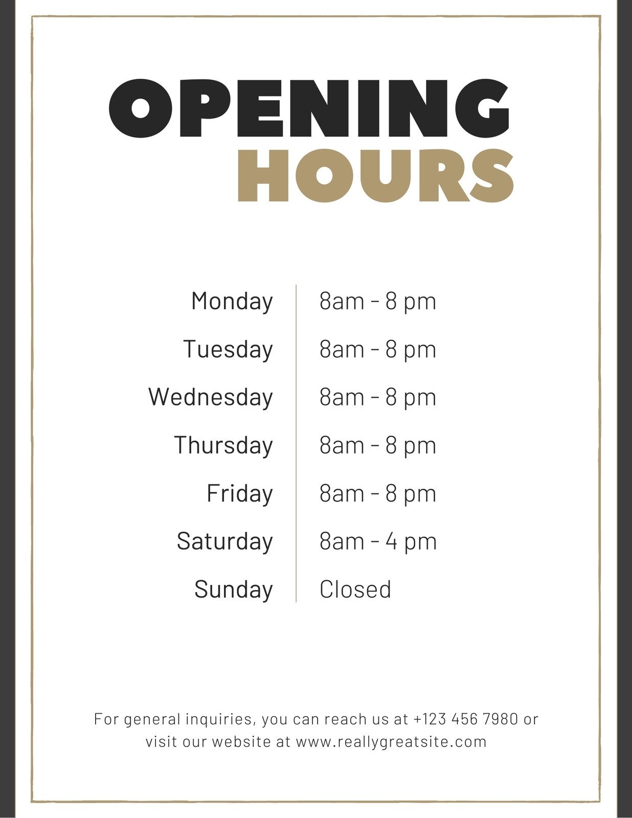 Editable Free Printable Store Hours Template Editable Free Printable Store Hours Template