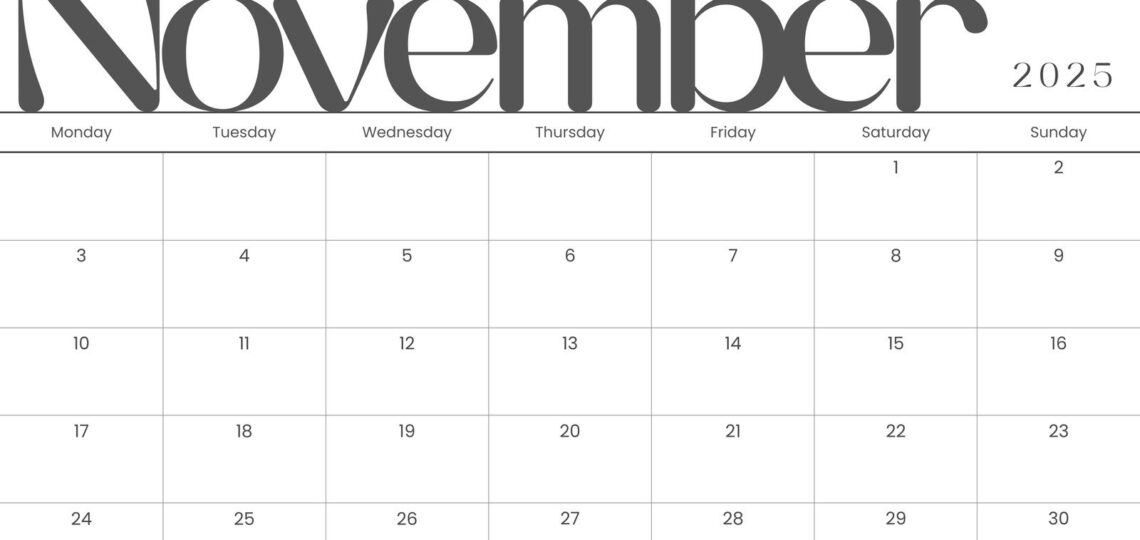 Free And Printable November 2025 Calendar Templates Canva