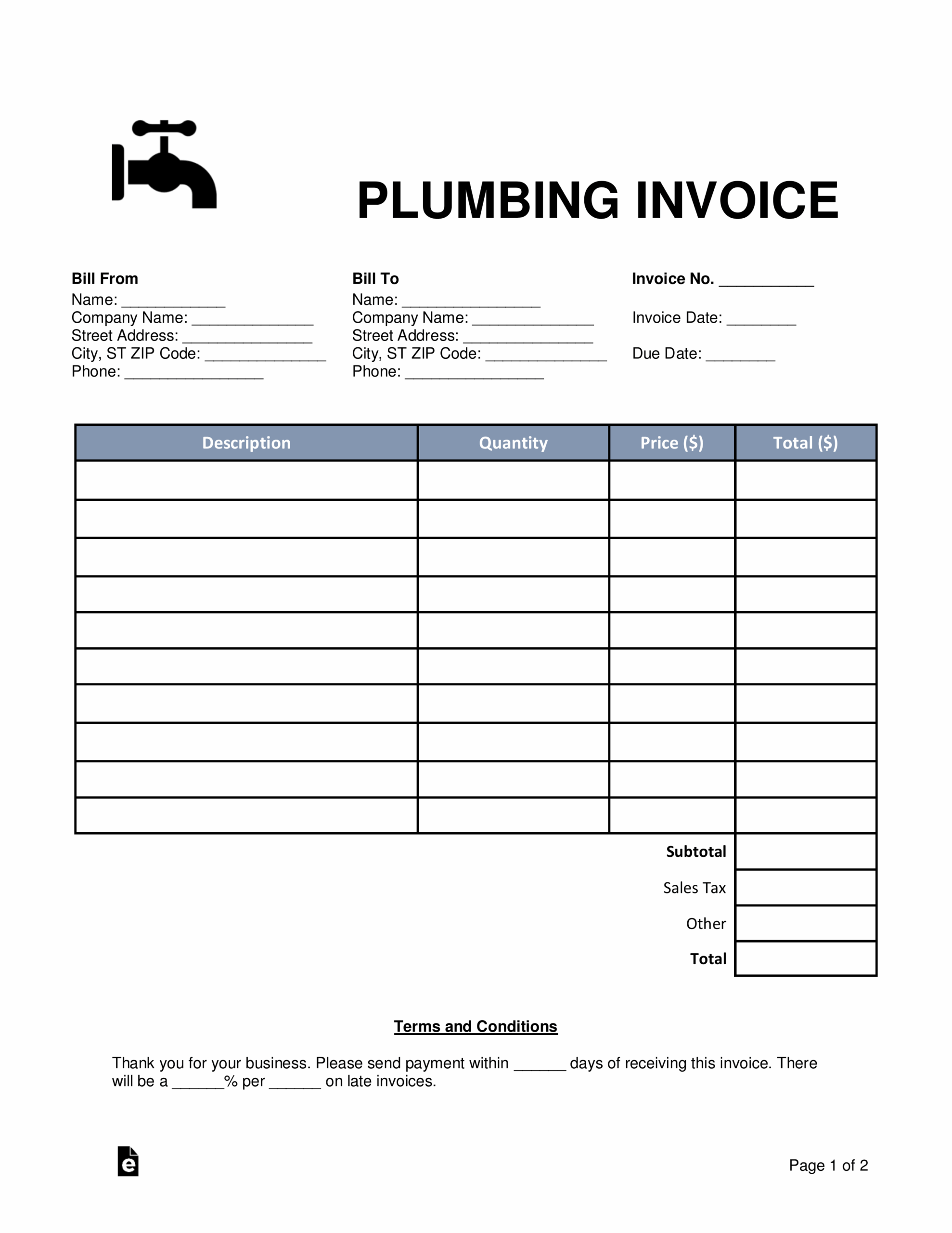 Free Blank Invoice Templates 30 PDF EForms