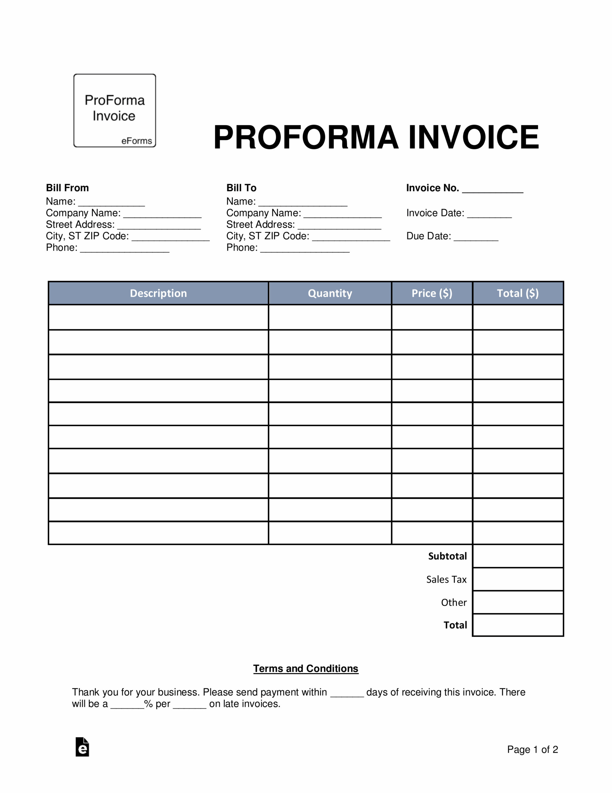 Printable Blank Invoice Templates