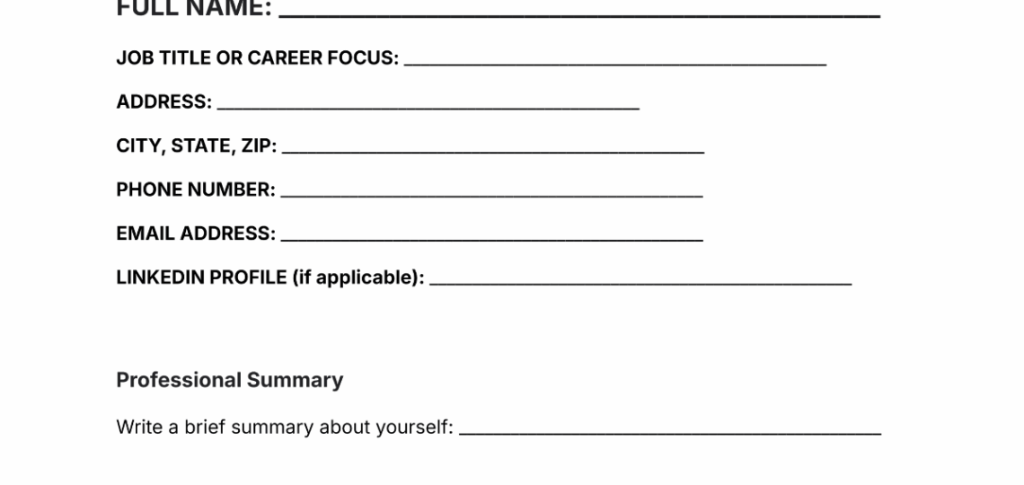 Free Blank Resume Templates To Edit Online And Download